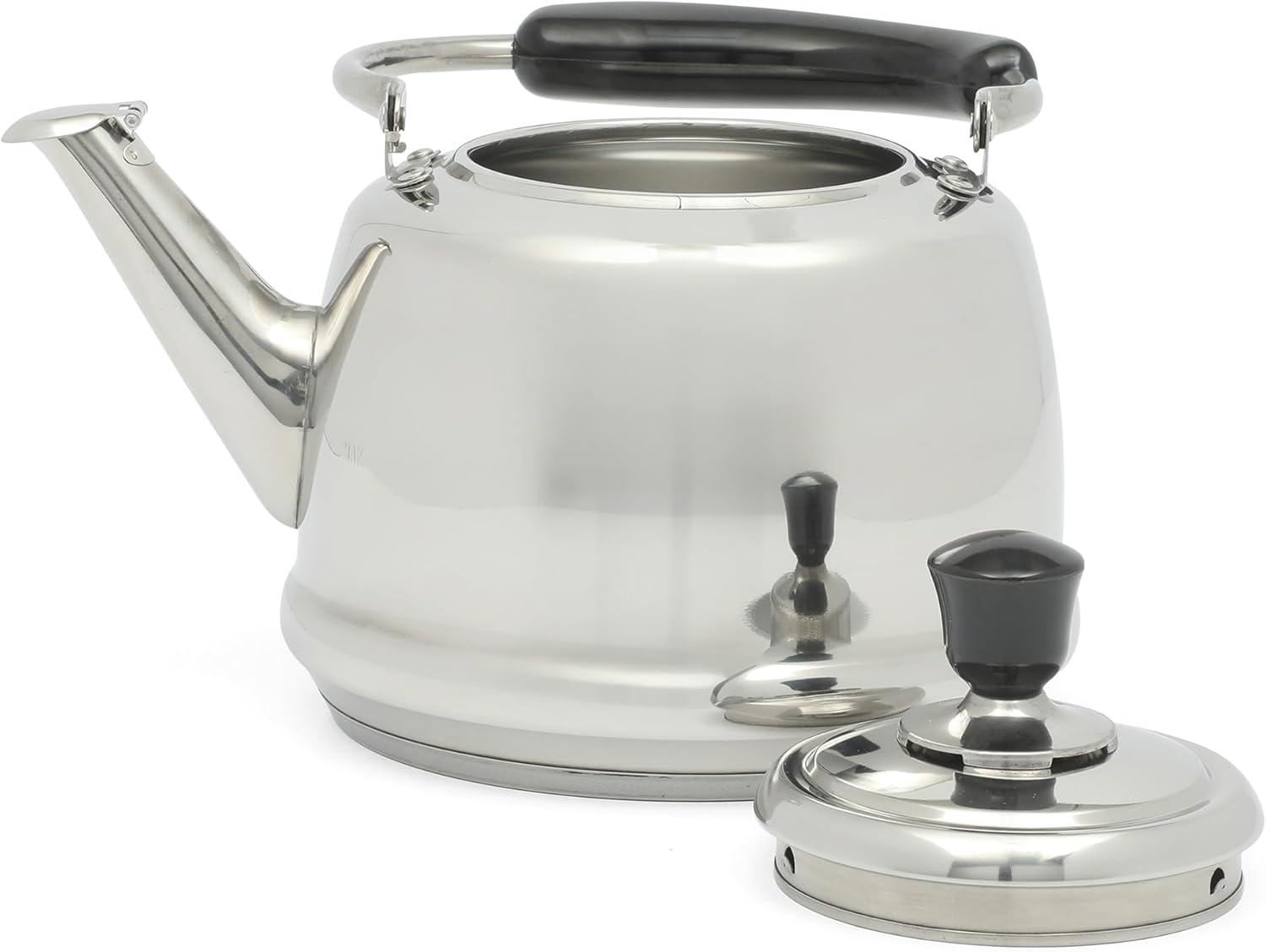 imageMartha Stewart Kingstree Large 2 Qt Heavy Gauge Stainless Steel Tea Kettle Linen White ExteriorStainless Steel