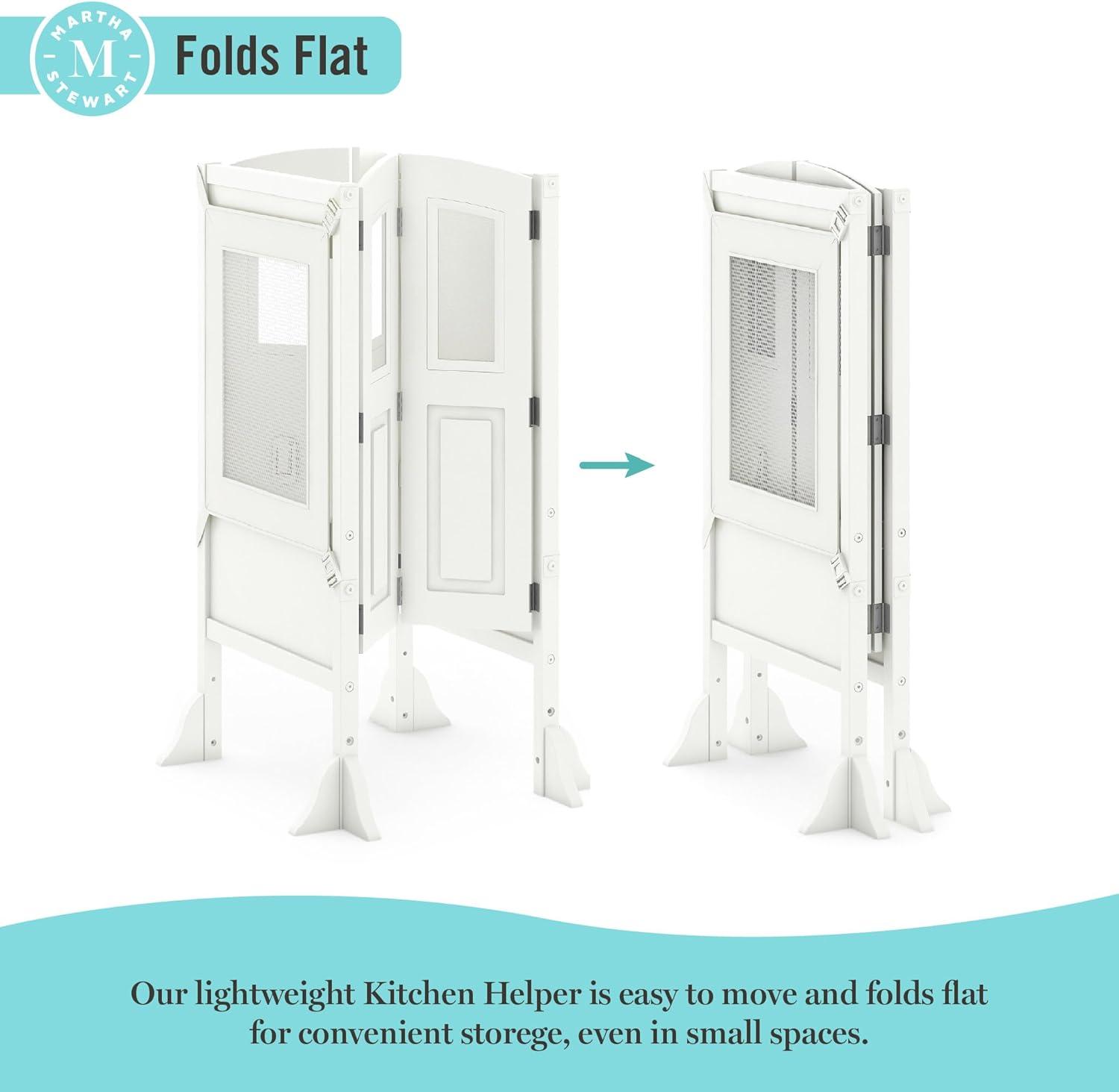 imageMartha Stewart Kitchen Helper Toddler Tower Charcoal Kids Folding Wood Kitchen Platform Adjustable Height Step Stool for Toddlers Little Kids Learning FurnitureLinen White