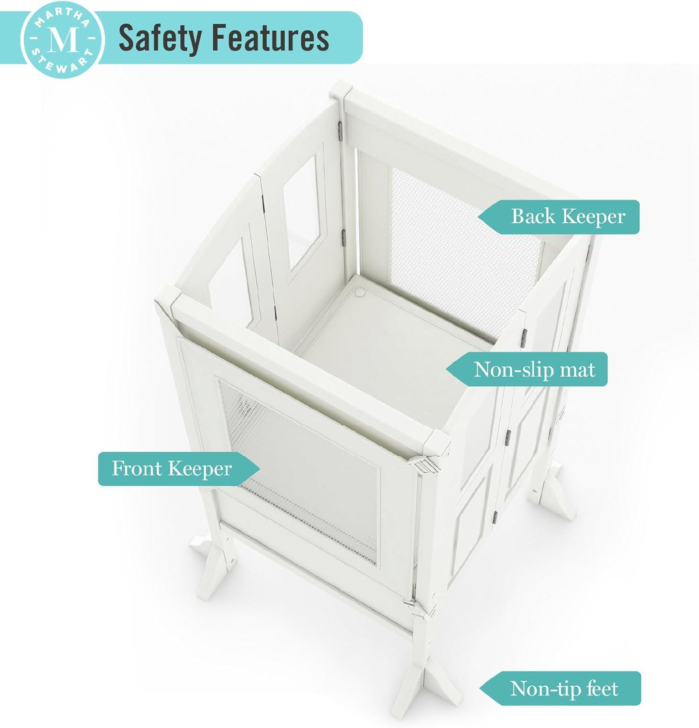 imageMartha Stewart Kitchen Helper Toddler Tower Charcoal Kids Folding Wood Kitchen Platform Adjustable Height Step Stool for Toddlers Little Kids Learning FurnitureLinen White