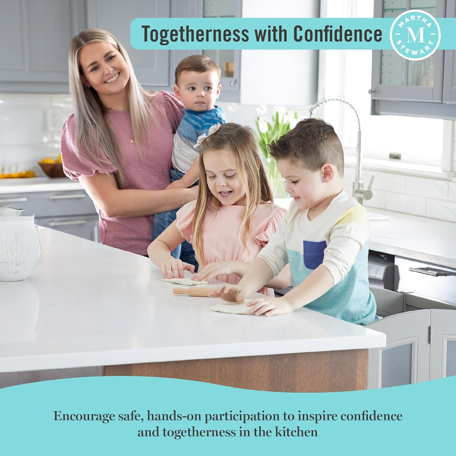 imageMartha Stewart Kitchen Helper Toddler Tower Charcoal Kids Folding Wood Kitchen Platform Adjustable Height Step Stool for Toddlers Little Kids Learning FurnitureLinen White