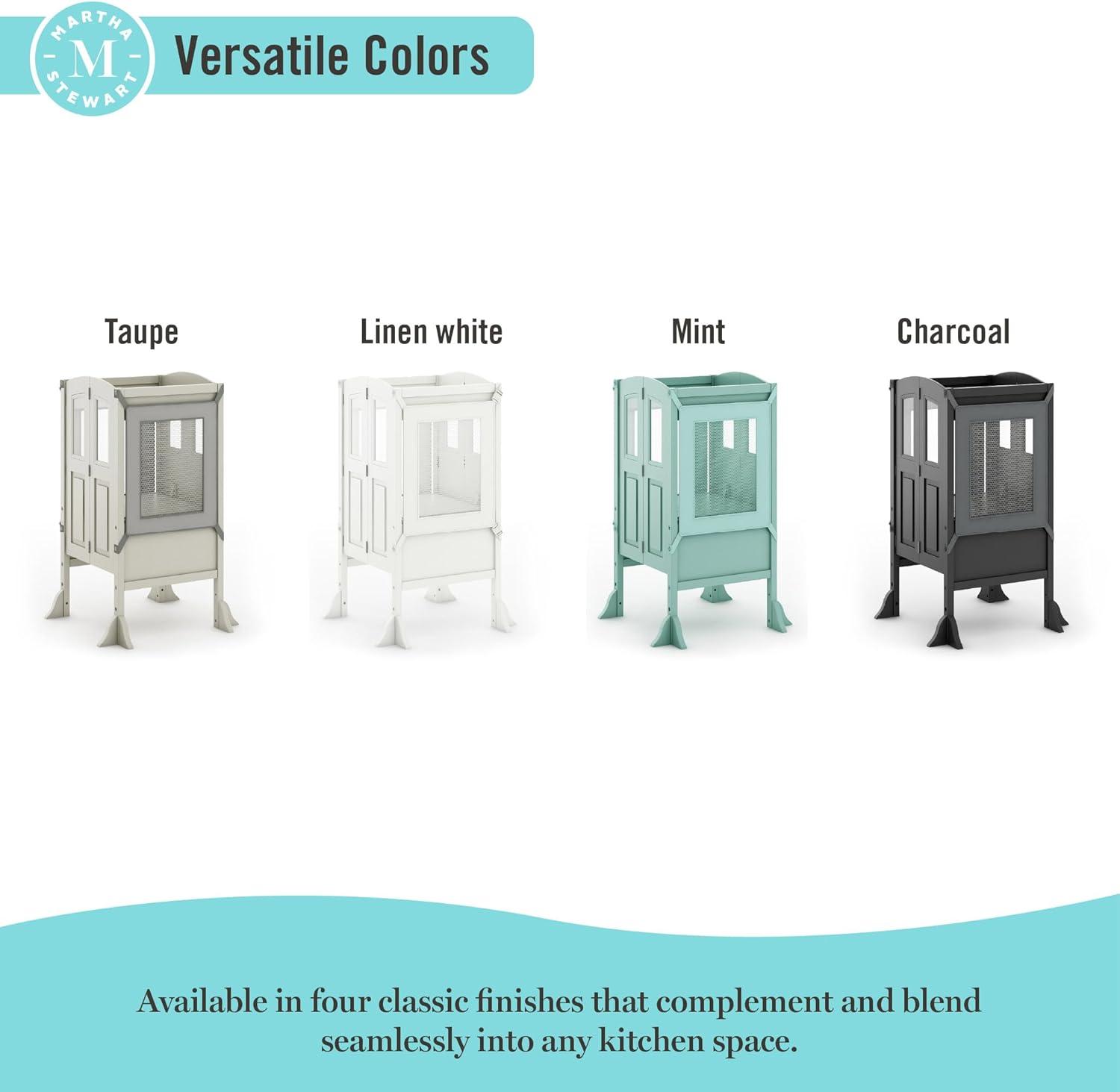 imageMartha Stewart Kitchen Helper Toddler Tower Charcoal Kids Folding Wood Kitchen Platform Adjustable Height Step Stool for Toddlers Little Kids Learning FurnitureTaupe