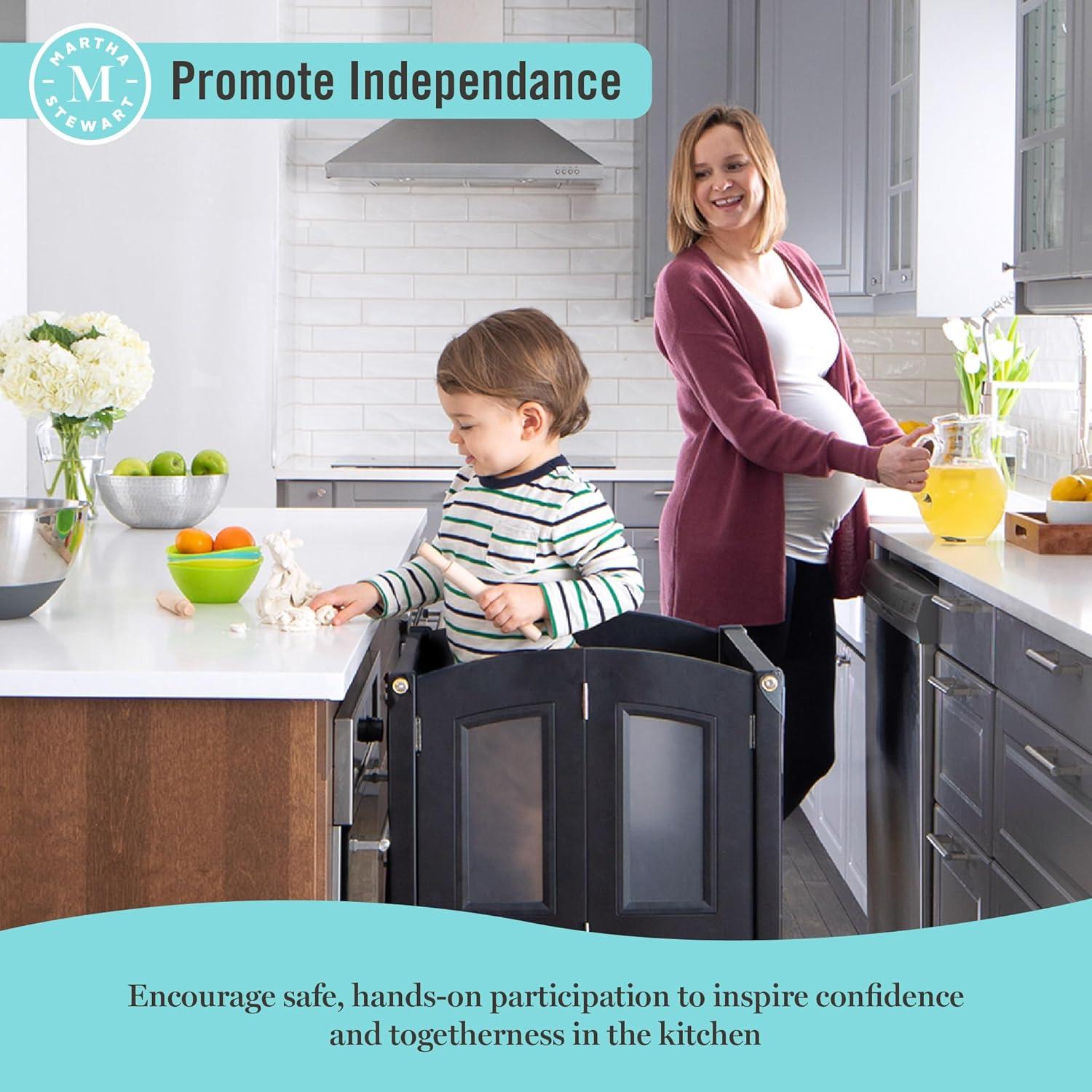 imageMartha Stewart Kitchen Helper Toddler Tower Charcoal Kids Folding Wood Kitchen Platform Adjustable Height Step Stool for Toddlers Little Kids Learning FurnitureTaupe