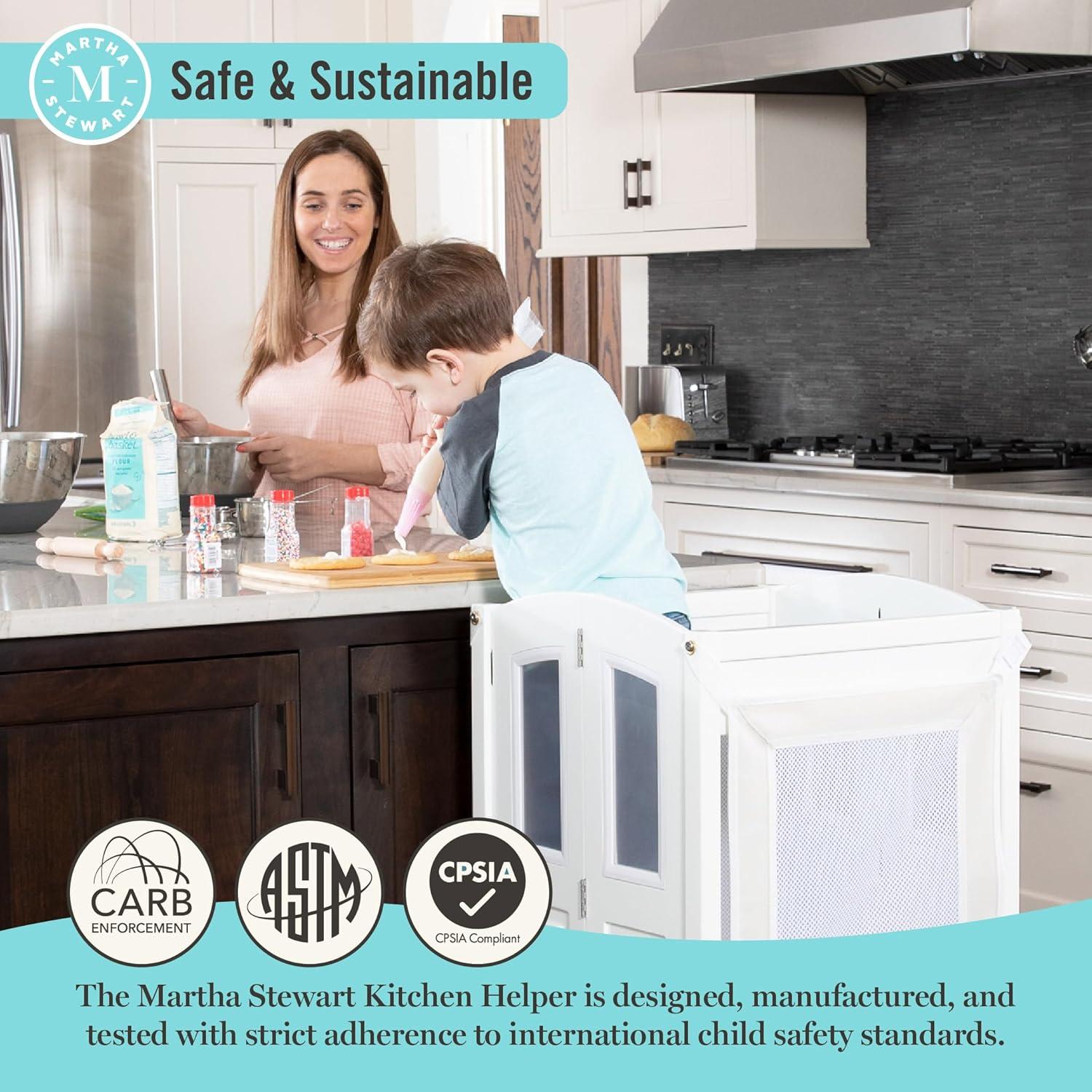 imageMartha Stewart Kitchen Helper Toddler Tower Charcoal Kids Folding Wood Kitchen Platform Adjustable Height Step Stool for Toddlers Little Kids Learning FurnitureLinen White