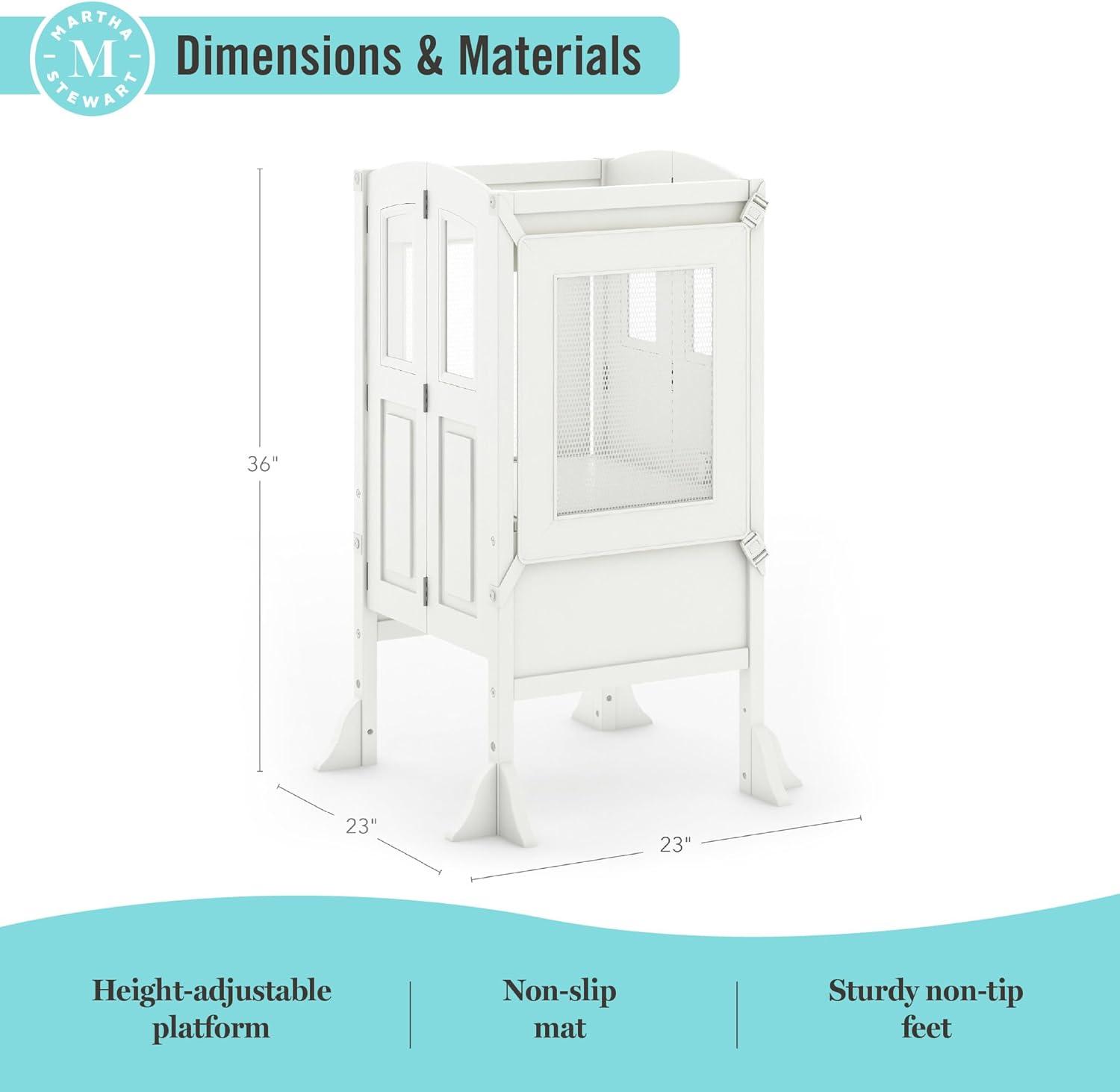 imageMartha Stewart Kitchen Helper Toddler Tower Charcoal Kids Folding Wood Kitchen Platform Adjustable Height Step Stool for Toddlers Little Kids Learning FurnitureLinen White