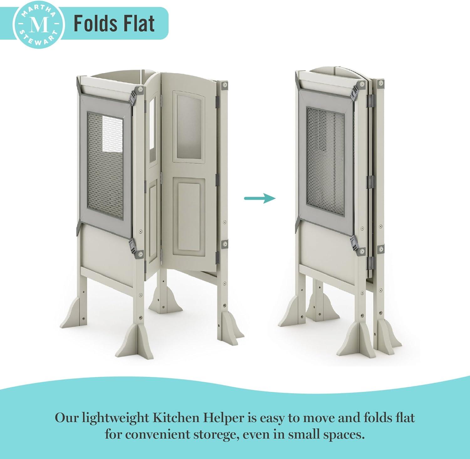 imageMartha Stewart Kitchen Helper Toddler Tower Charcoal Kids Folding Wood Kitchen Platform Adjustable Height Step Stool for Toddlers Little Kids Learning FurnitureTaupe