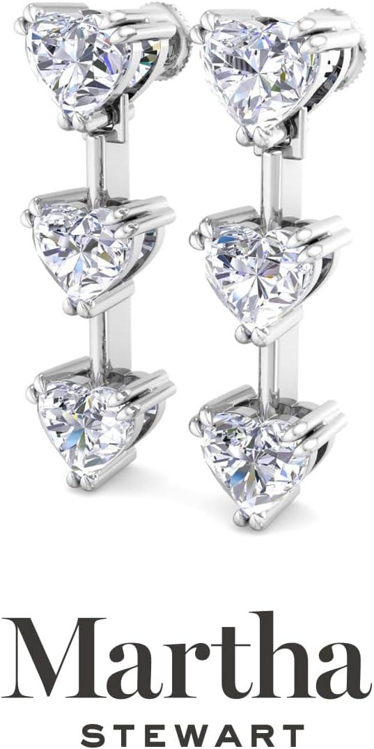 imageMartha Stewart Lab Grown Diamond Earrings Heart Shape Drop Style 14K Gold Fine Jewelry for Womenwhitegold