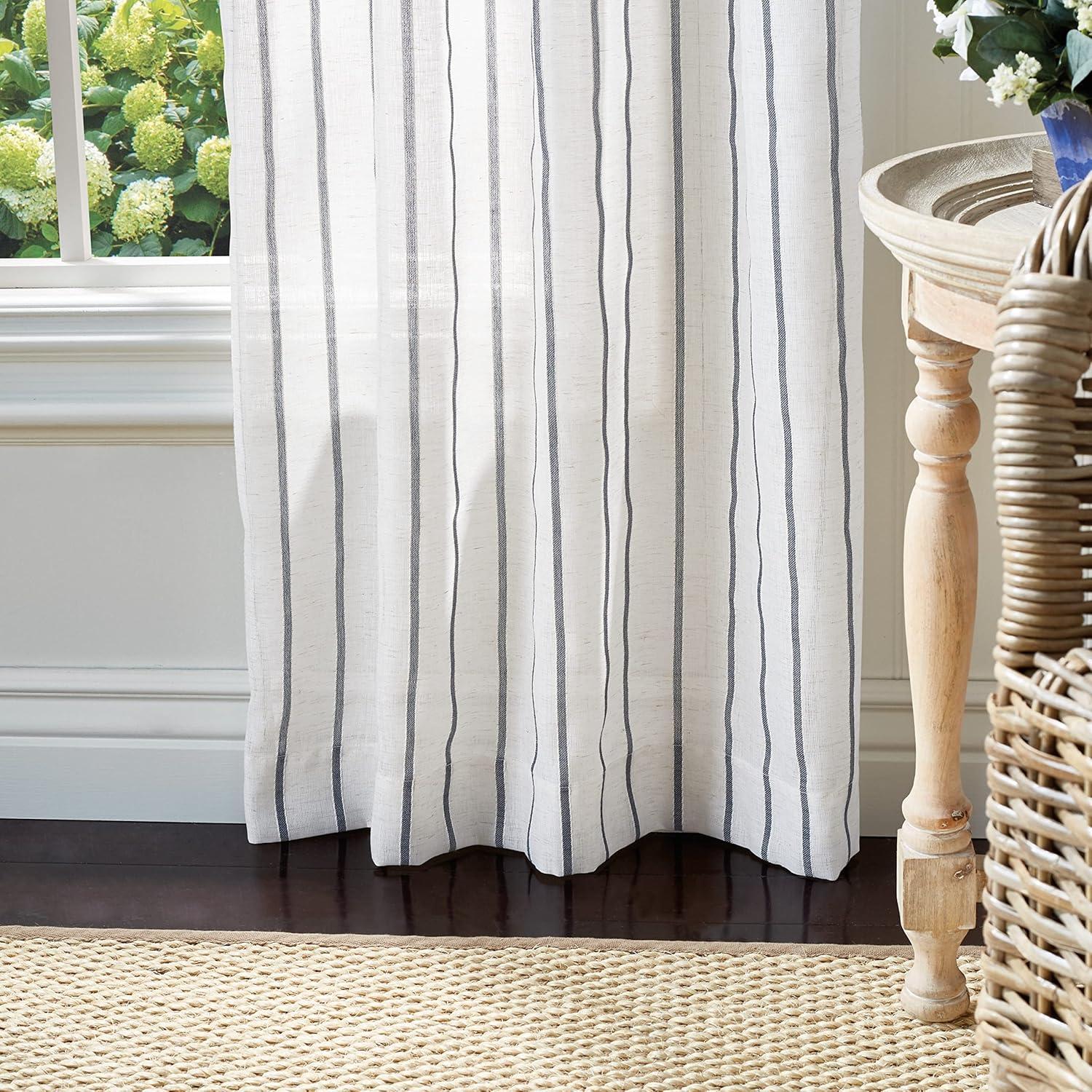 imageMartha Stewart Laguna Stripe SemiSheer Tie Tab Window Curtain Panel Pair 95 GreyGrey