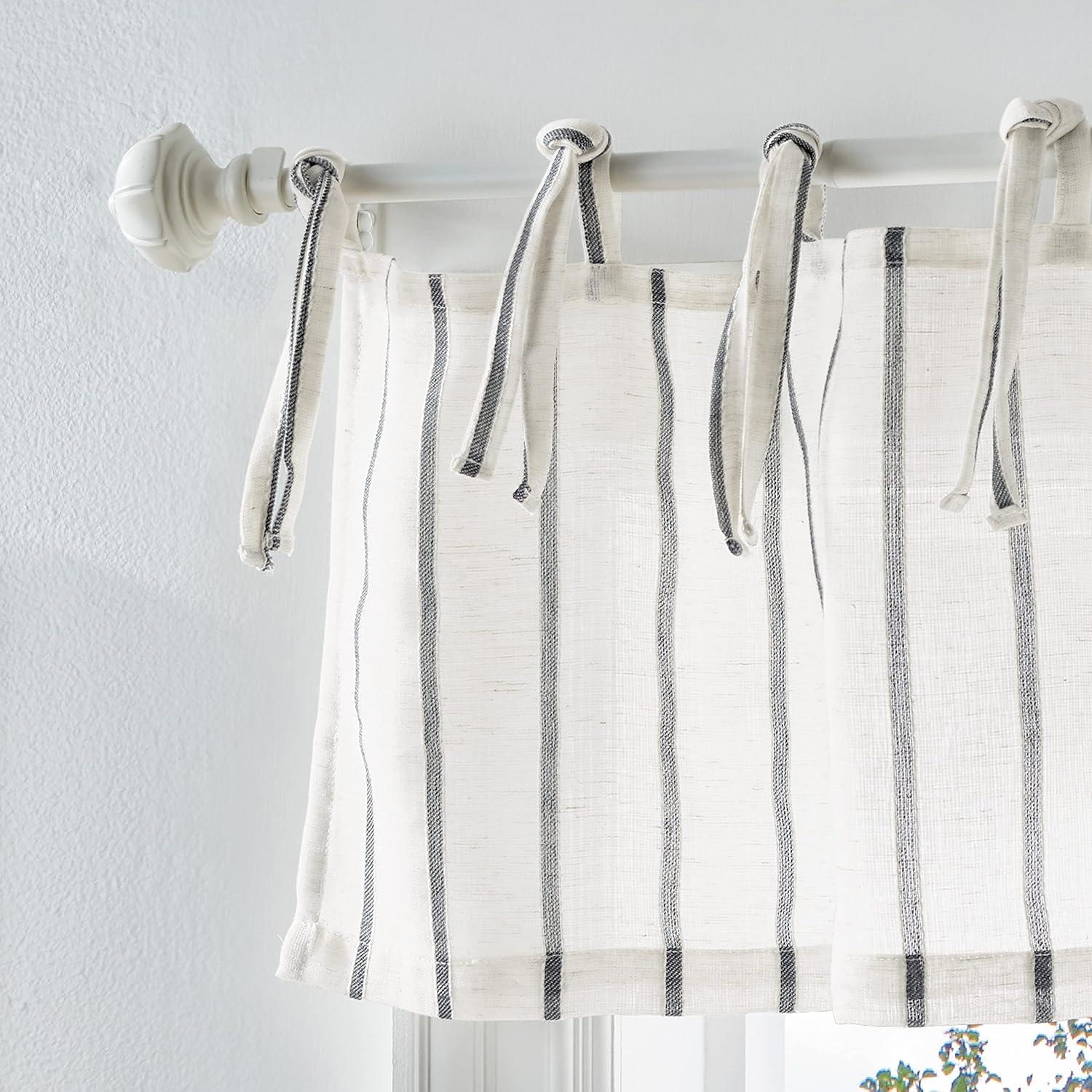 imageMartha Stewart Laguna Stripe SemiSheer Tie Tab Window Curtain Valance and Tiers Set GreyGrey