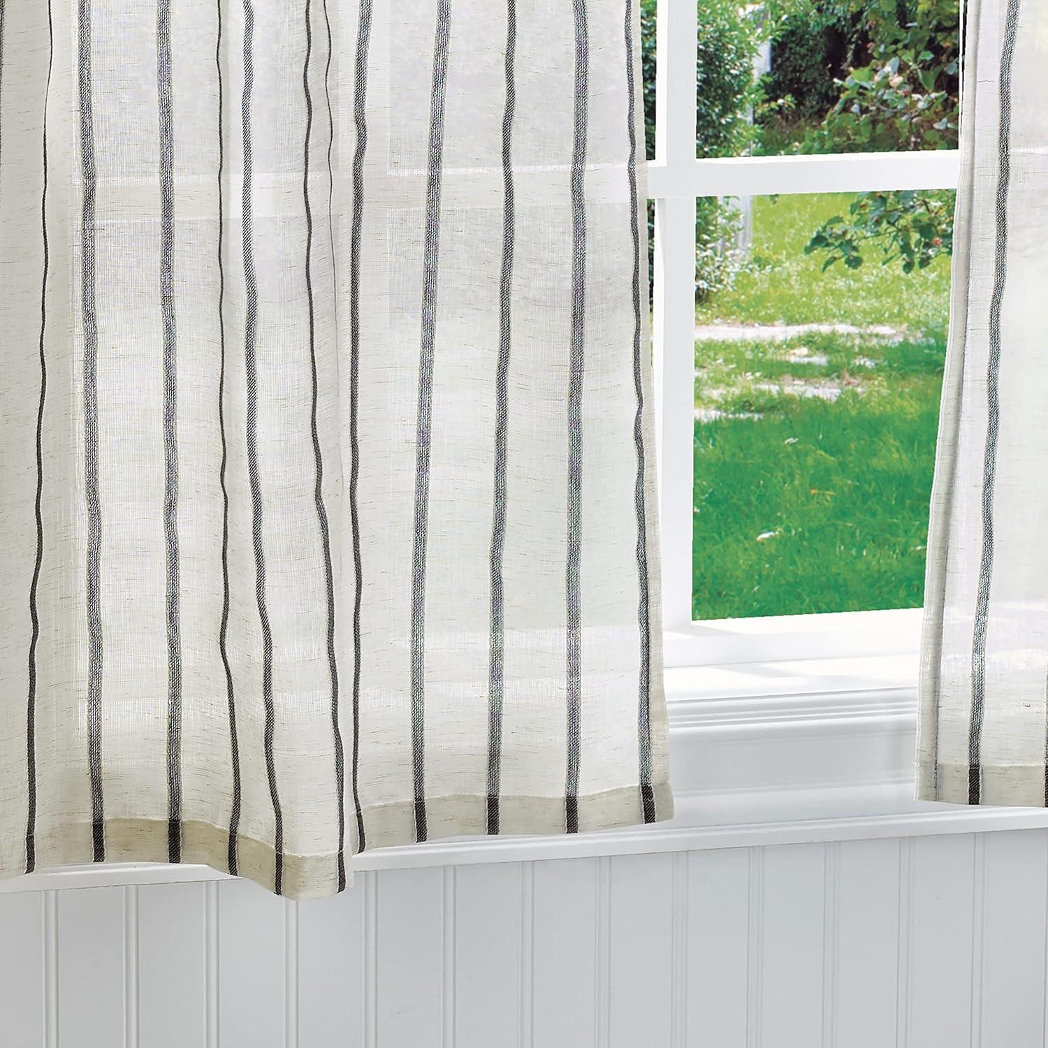 imageMartha Stewart Laguna Stripe SemiSheer Tie Tab Window Curtain Valance and Tiers Set GreyGrey