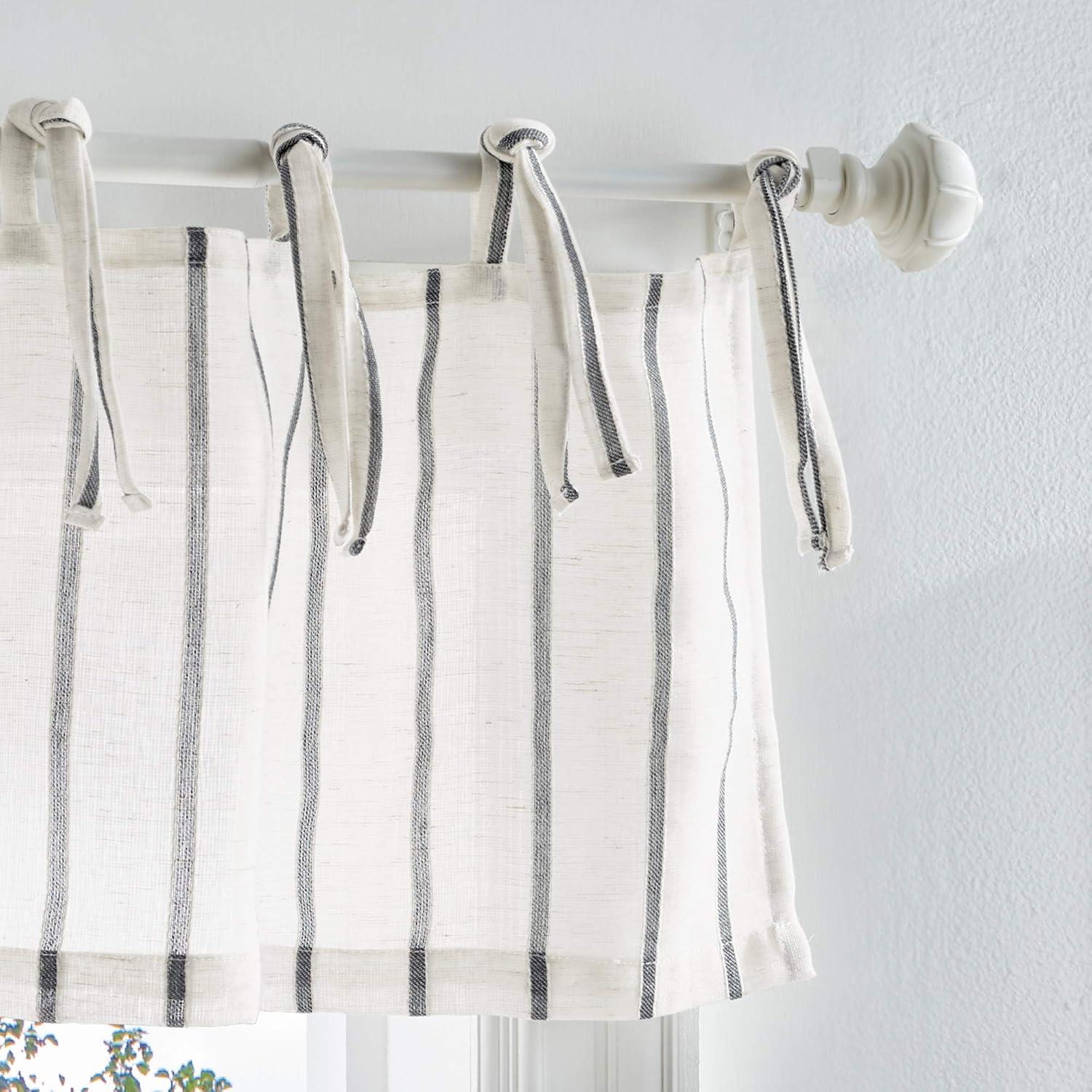imageMartha Stewart Laguna Stripe SemiSheer Tie Tab Window Curtain Valance and Tiers Set GreyGrey