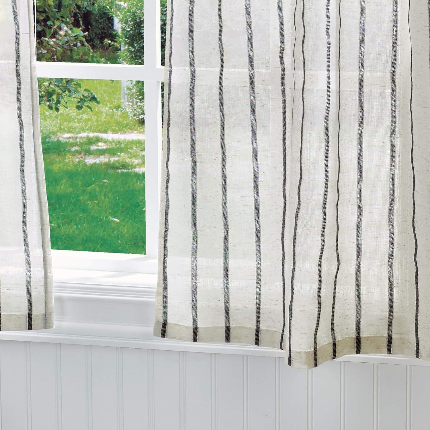 imageMartha Stewart Laguna Stripe SemiSheer Tie Tab Window Curtain Valance and Tiers Set GreyGrey
