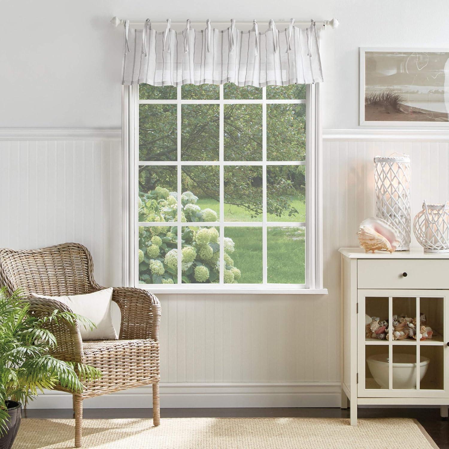 imageMartha Stewart Laguna Stripe SemiSheer Tie Tab Window Curtain Valance and Tiers Set GreyMocha