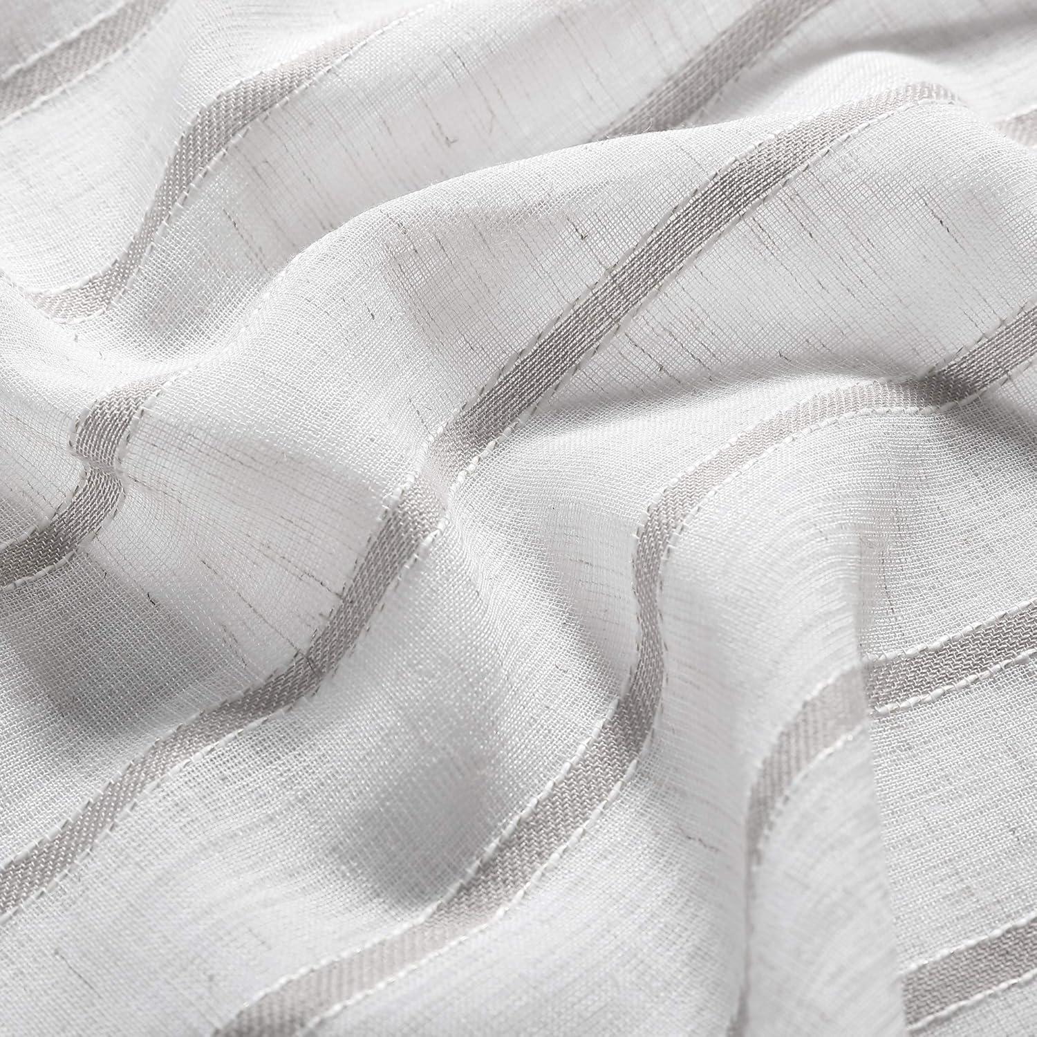 imageMartha Stewart Laguna Stripe SemiSheer Tie Tab Window Curtain Valance and Tiers Set GreyMocha