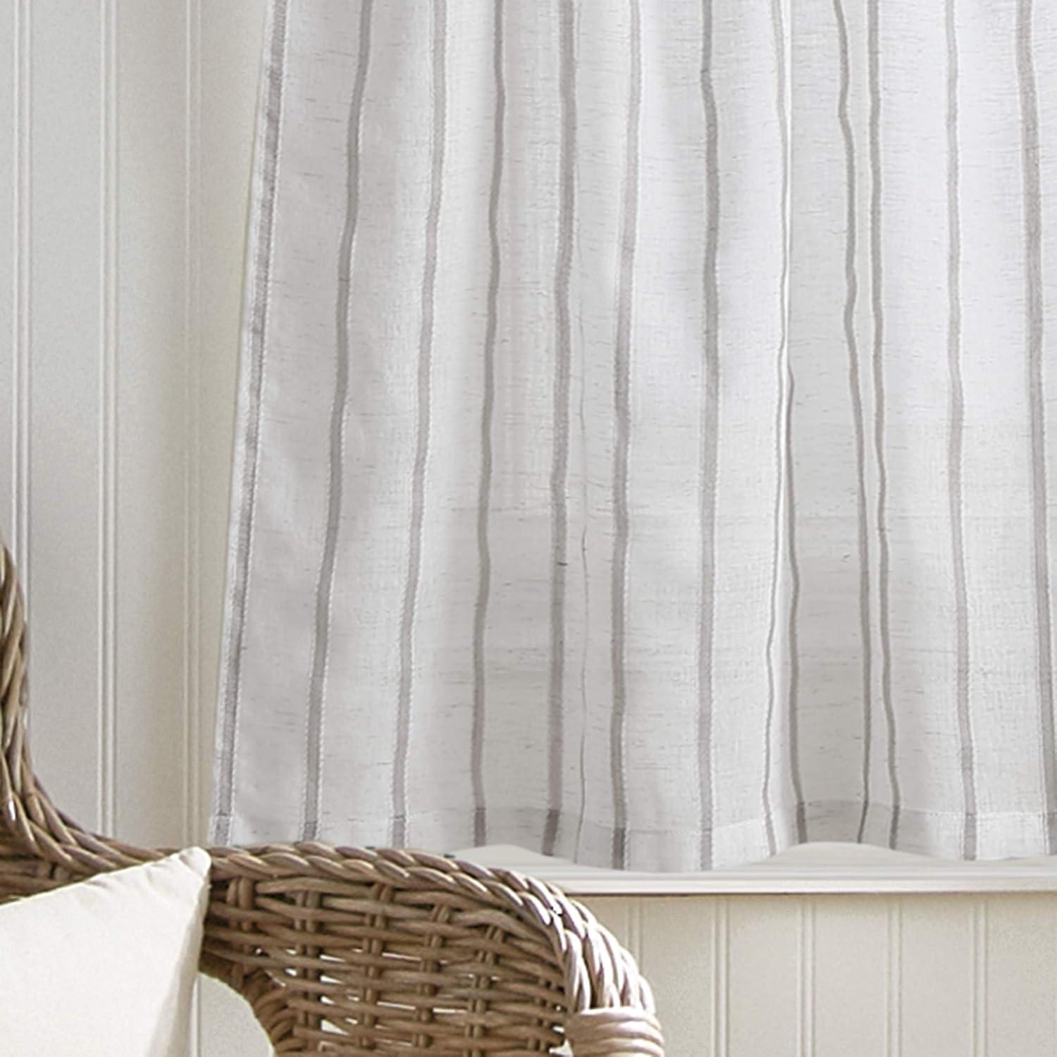 imageMartha Stewart Laguna Stripe SemiSheer Tie Tab Window Curtain Valance and Tiers Set GreyMocha
