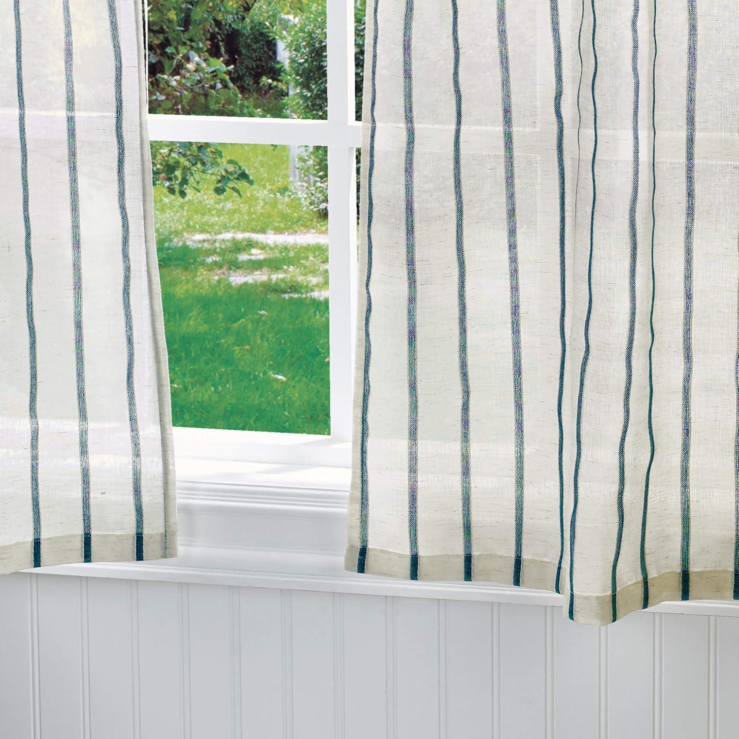 imageMartha Stewart Laguna Stripe SemiSheer Tie Tab Window Curtain Valance and Tiers Set GreyNavy