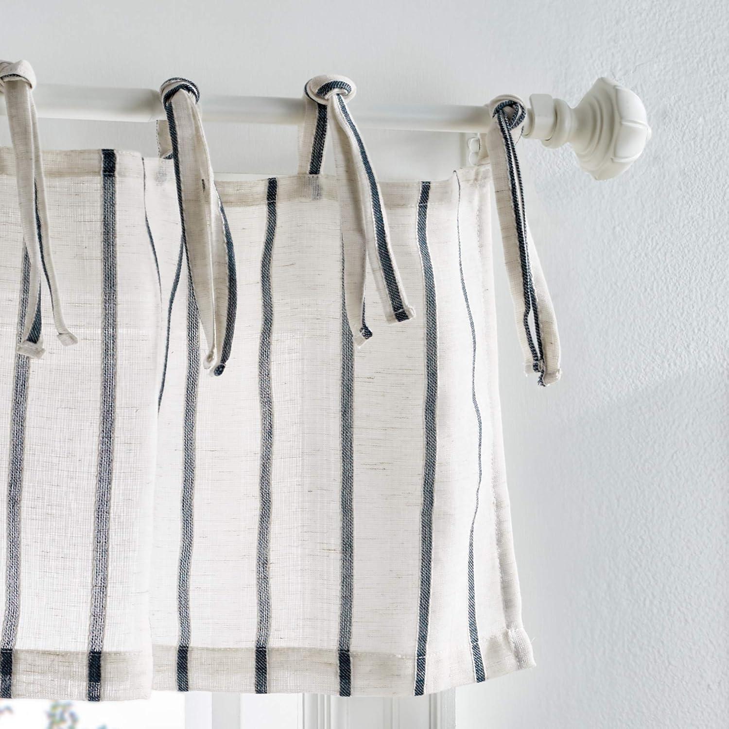 imageMartha Stewart Laguna Stripe SemiSheer Tie Tab Window Curtain Valance and Tiers Set GreyNavy