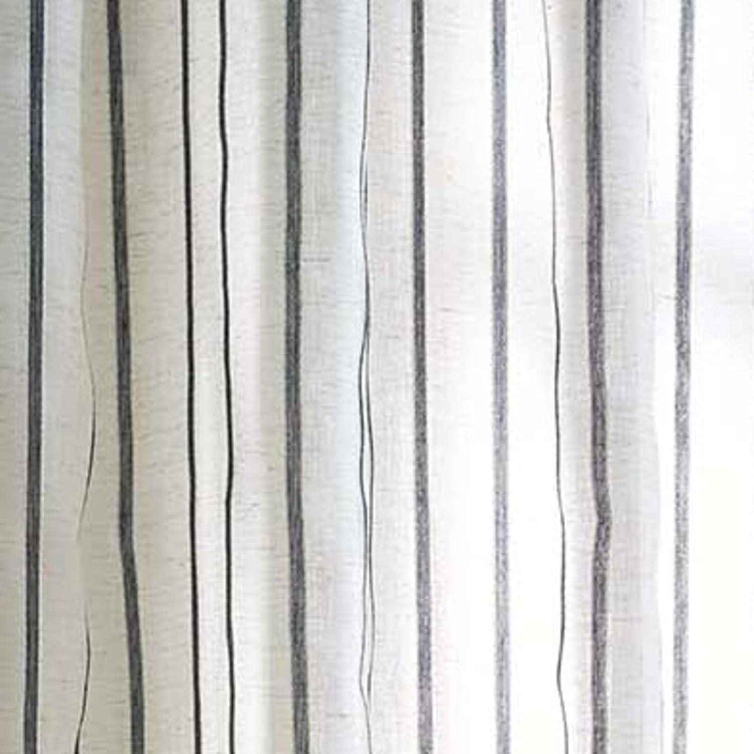 imageMartha Stewart Laguna Stripe SemiSheer Tie Tab Window Curtain Valance and Tiers Set GreyNavy Stripes