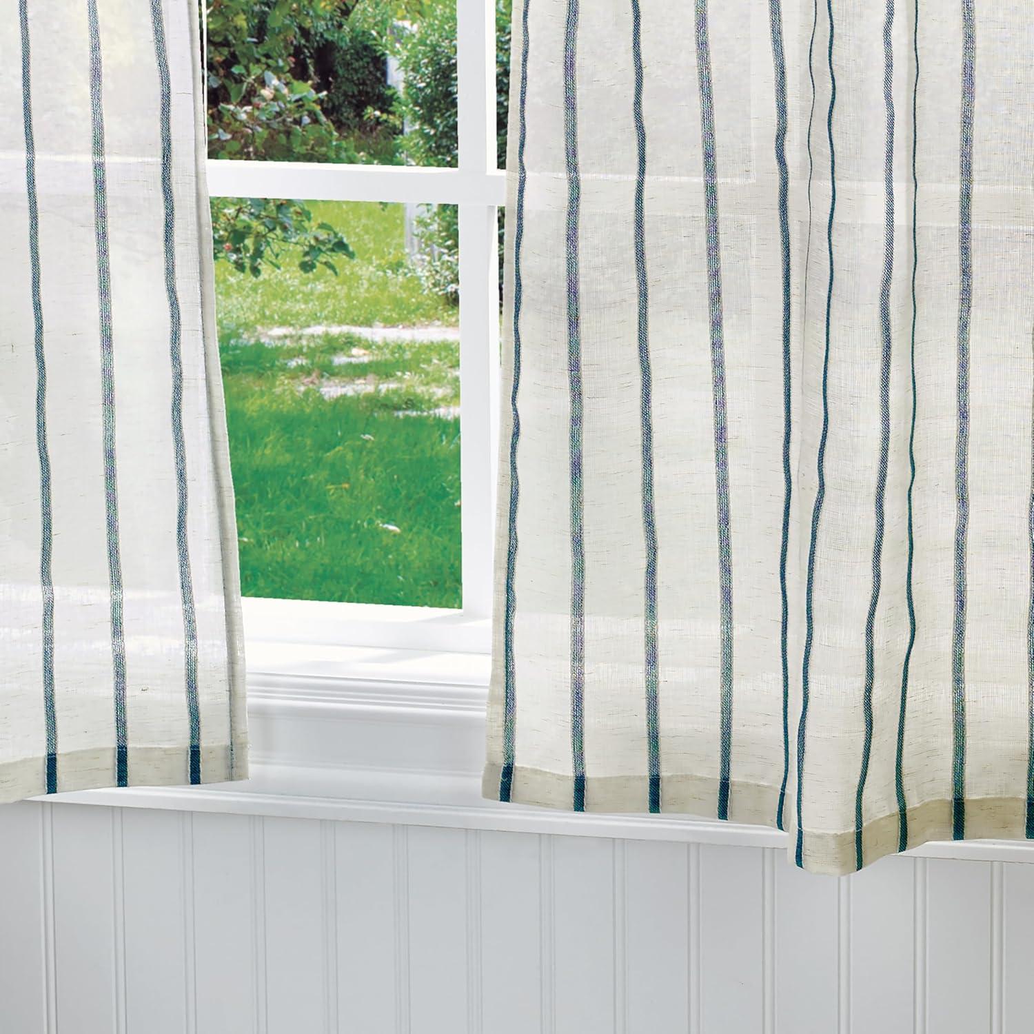imageMartha Stewart Laguna Stripe SemiSheer Tie Tab Window Curtain Valance and Tiers Set GreyNavy Stripes