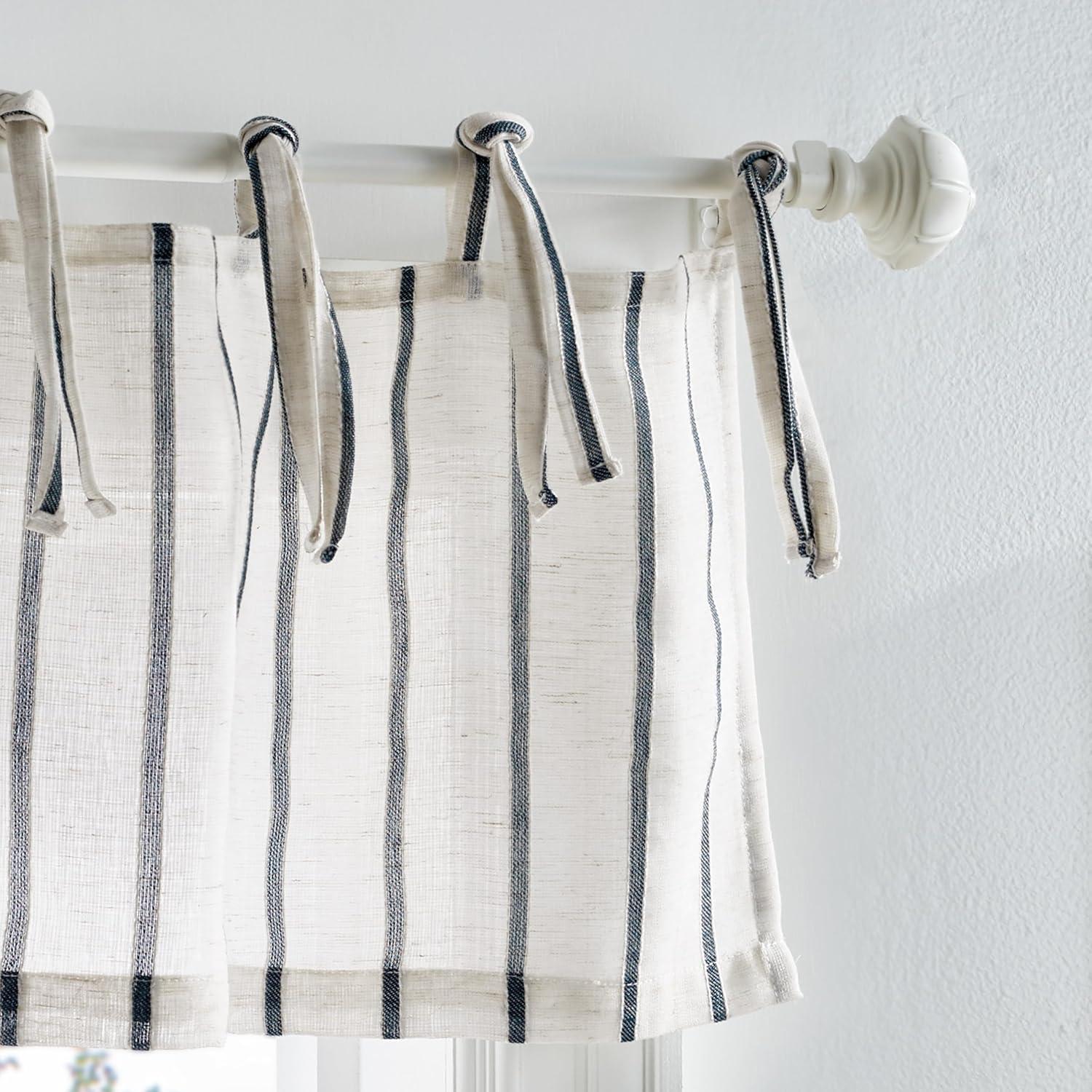 imageMartha Stewart Laguna Stripe SemiSheer Tie Tab Window Curtain Valance and Tiers Set GreyNavy Stripes