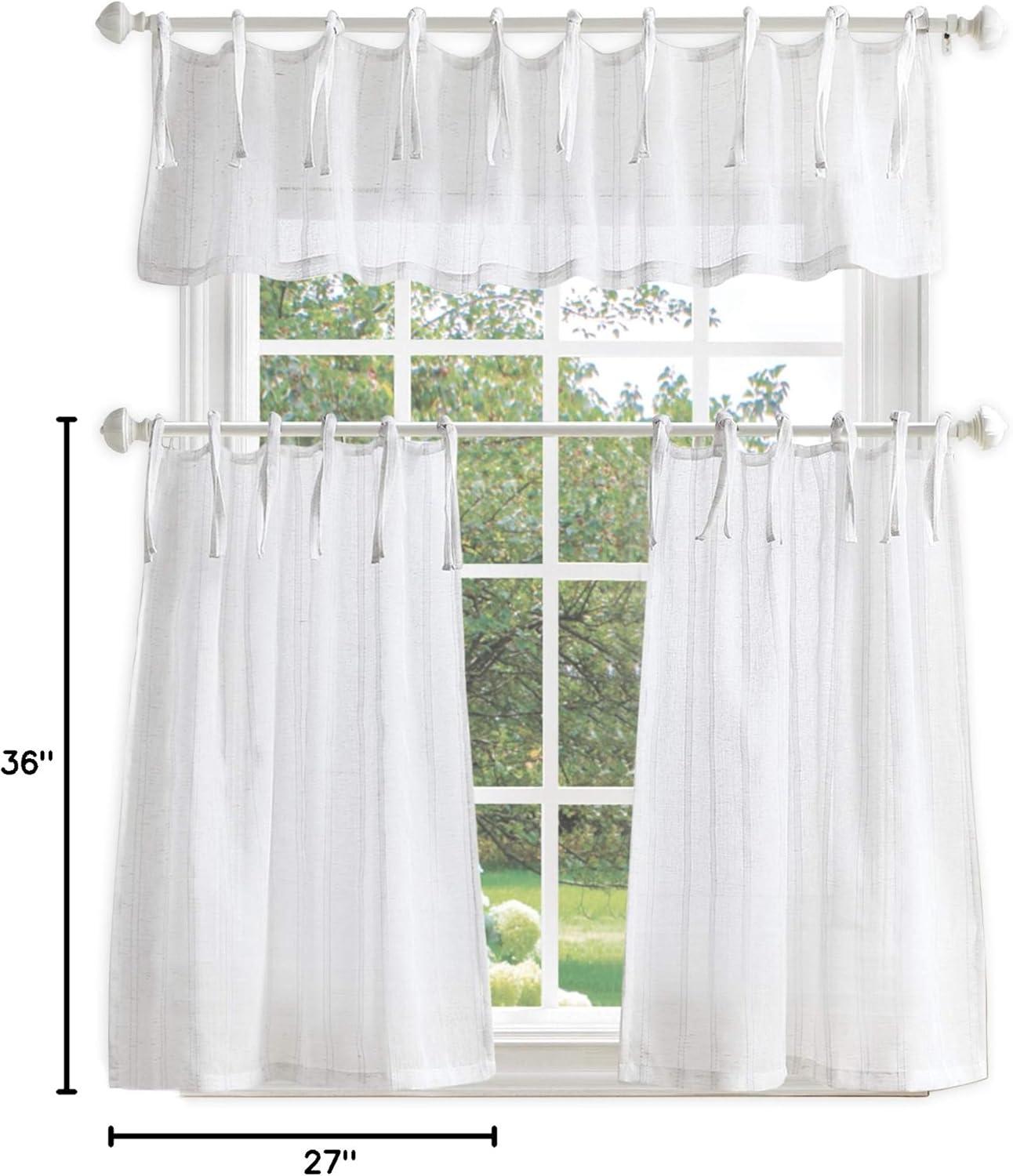 imageMartha Stewart Laguna Stripe SemiSheer Tie Tab Window Curtain Valance and Tiers Set GreyWhite