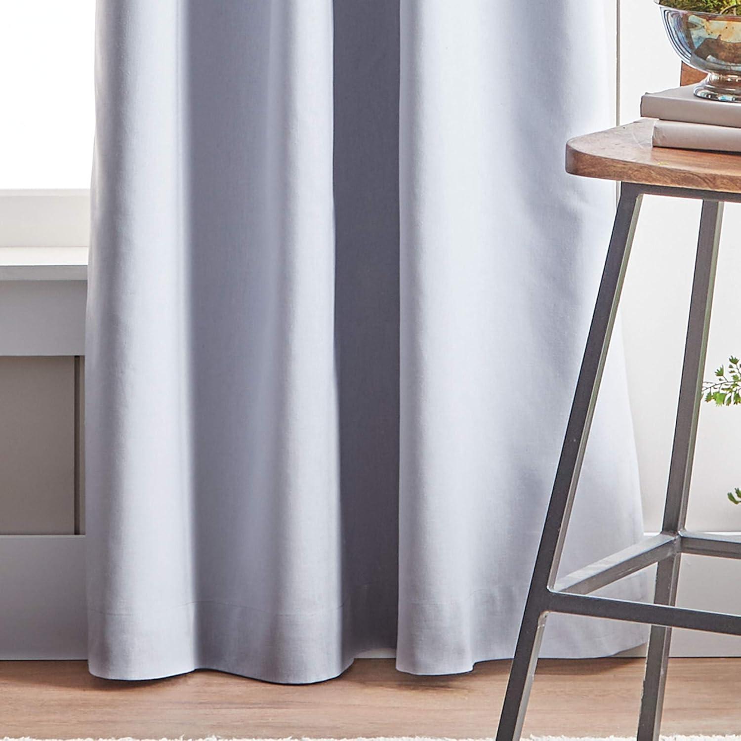 imageMartha Stewart Lido Linen Blackout Foam Lined Rod PocketBack Tab Window Curtain Panel Pair 95quot WhiteGrey