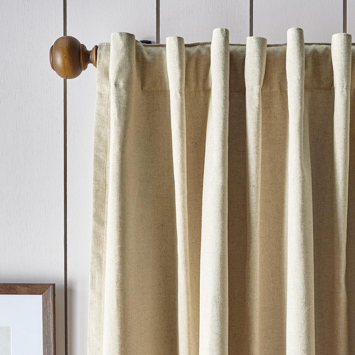 imageMartha Stewart Lido Linen Blackout Foam Lined Rod PocketBack Tab Window Curtain Panel Pair 95quot WhiteLinen