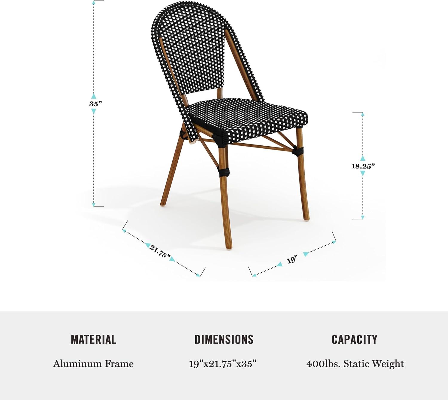 imageMartha Stewart Lily Pond 3 Piece IndoorOutdoor Black and White Woven Rattan Bistro Set with Natural Woodgrain Aluminum Frames and Tempered Glass TabletopBlack WhiteNatural Frame