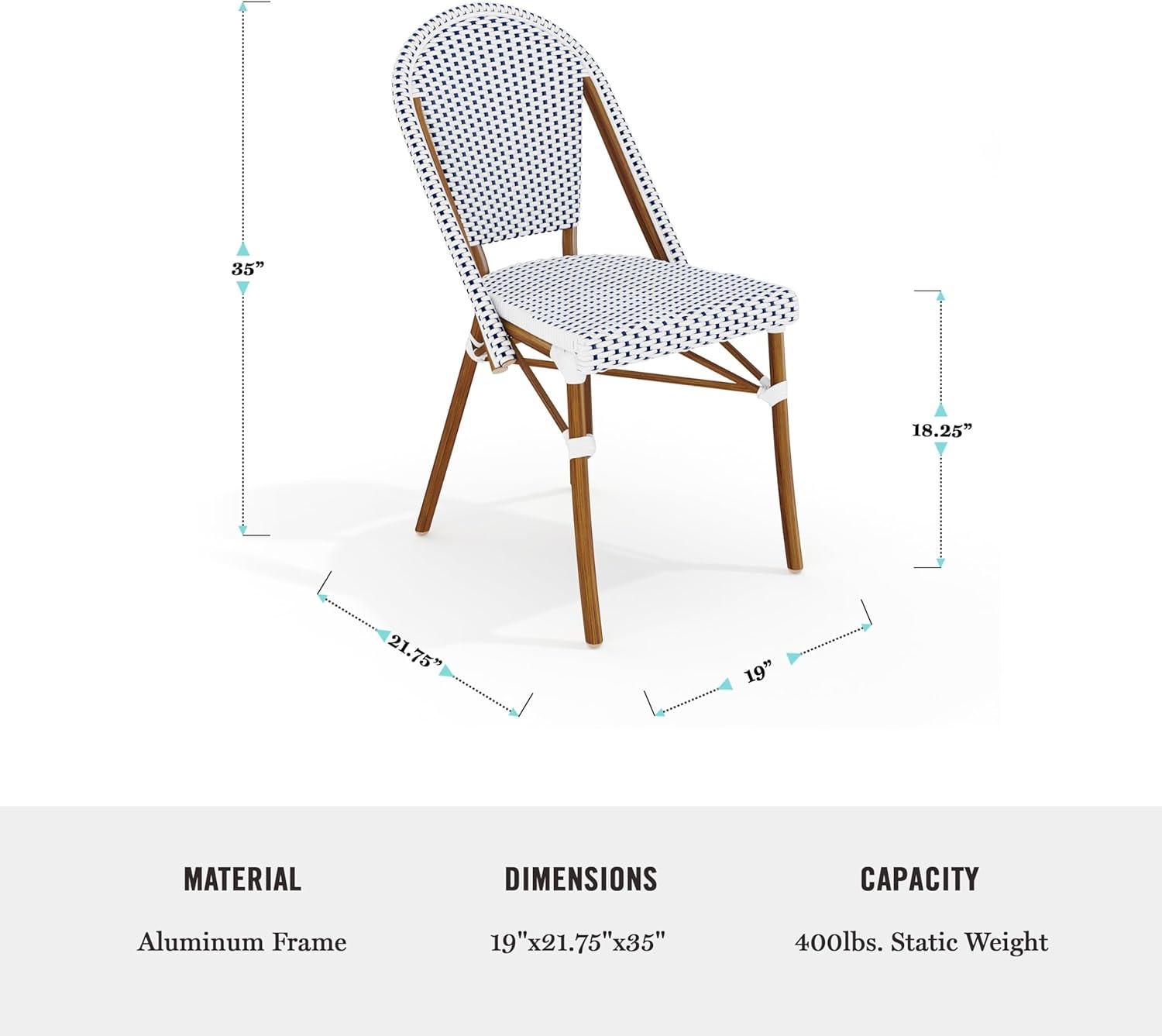 imageMartha Stewart Lily Pond 5 Piece IndoorOutdoor Navy and White Woven Rattan Bistro Set with Natural Woodgrain Aluminum Frames and Tempered Glass TabletopNavy WhiteNatural Frame