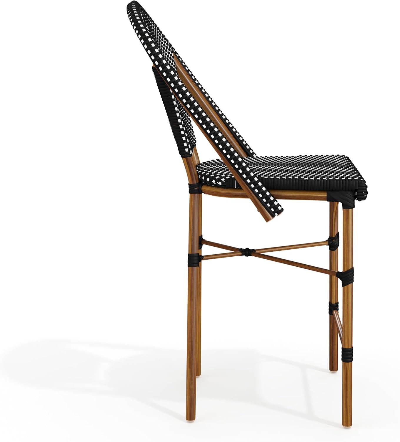 imageMartha Stewart Lily Pond IndoorOutdoor Stackable Counter Stool with Natural Woodgrain Aluminum Frame Finish and WhiteNavy Woven Rattan Backrest and SeatBlack WhiteNatural Frame