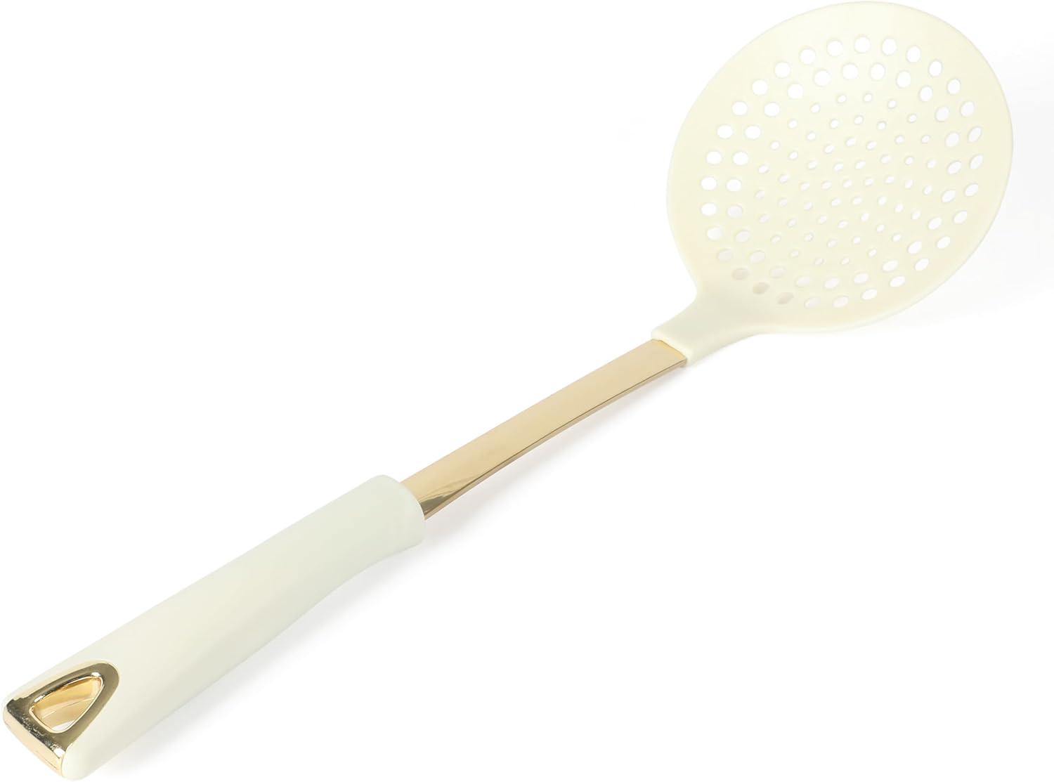 imageMartha Stewart Lockton 5Piece Kitchen Tool Set Stainless Steel ampamp Nylon Cooking Utensils with Linen Handles and Gold Accents Durable HeatResistant Kitchen Gadgets