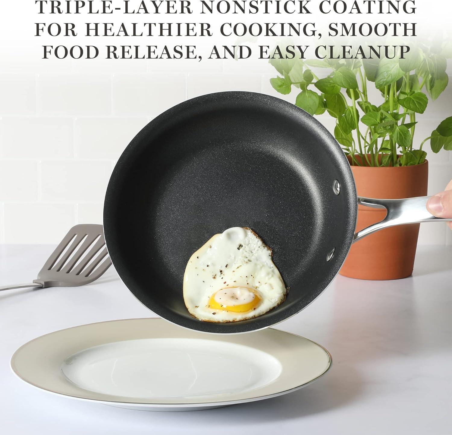 imageMartha Stewart Lockton Premium Nonstick 10 Piece Enamel Heavy Gauge Aluminum Pots and Pans Cookware Set Linen WhiteMartha Blue