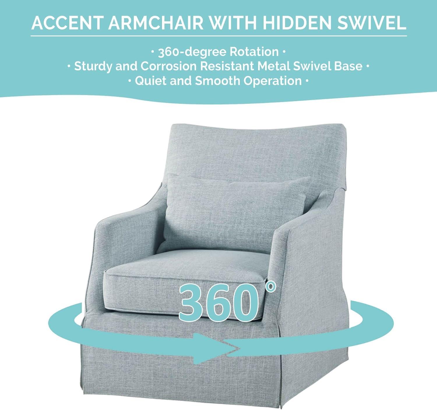 imageMartha Stewart London Swivel Chair Solid Wood ampamp Plywood Skirted Metal Base Accent Armchair Lumbar Pillow Modern Classic Family Room Sofa Furniture Bedroom Lounge 28quotX315quotX3525quot Light BlueLight Blue