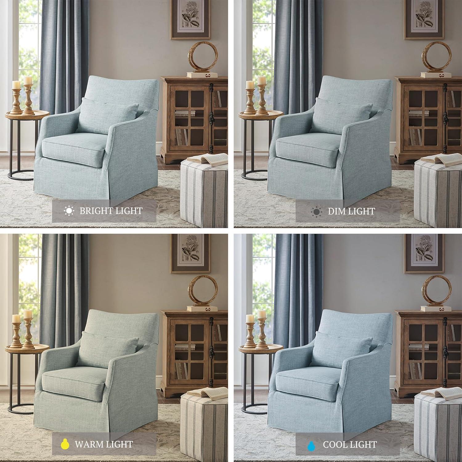imageMartha Stewart London Swivel Chair Solid Wood ampamp Plywood Skirted Metal Base Accent Armchair Lumbar Pillow Modern Classic Family Room Sofa Furniture Bedroom Lounge 28quotX315quotX3525quot Light BlueLight Blue