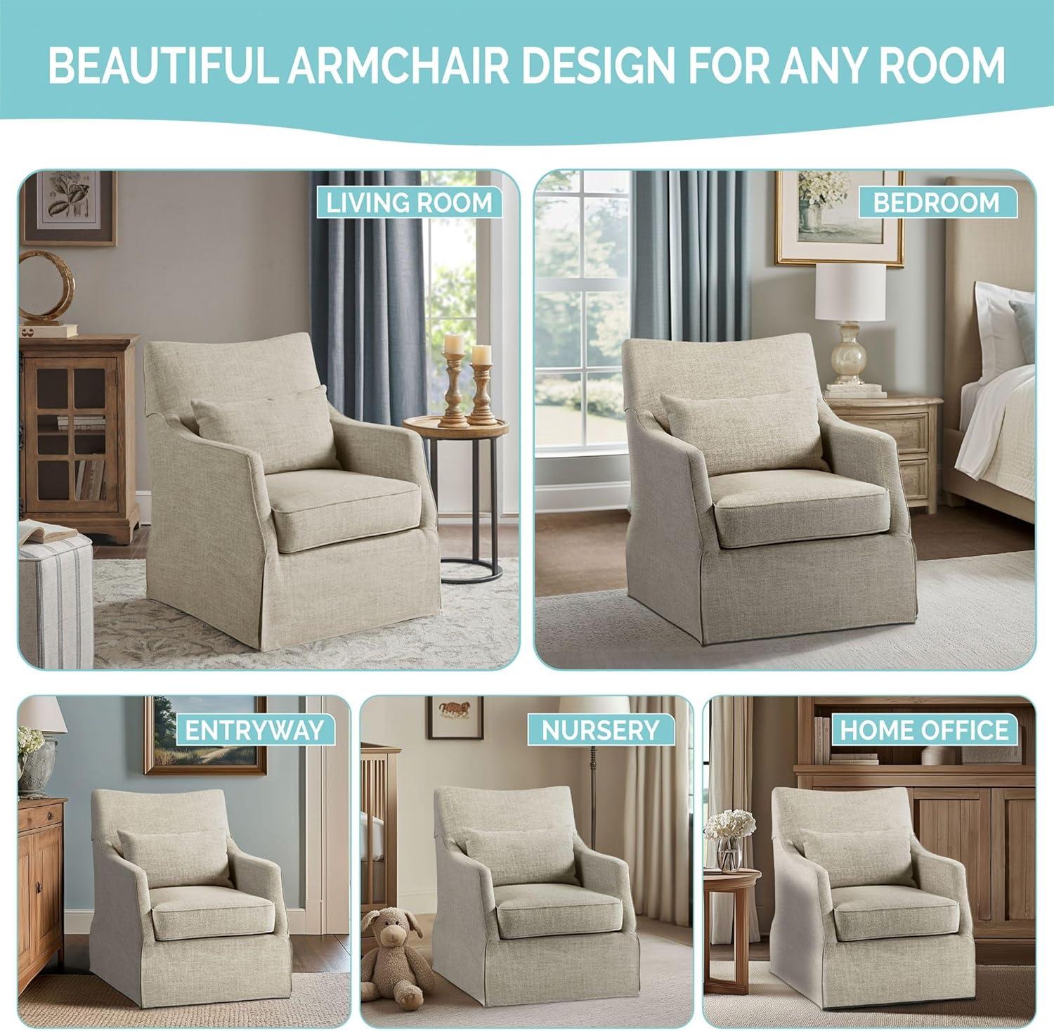 imageMartha Stewart London Swivel Chair Solid Wood ampamp Plywood Skirted Metal Base Accent Armchair Lumbar Pillow Modern Classic Family Room Sofa Furniture Bedroom Lounge 28quotX315quotX3525quot Light BlueLight Blue