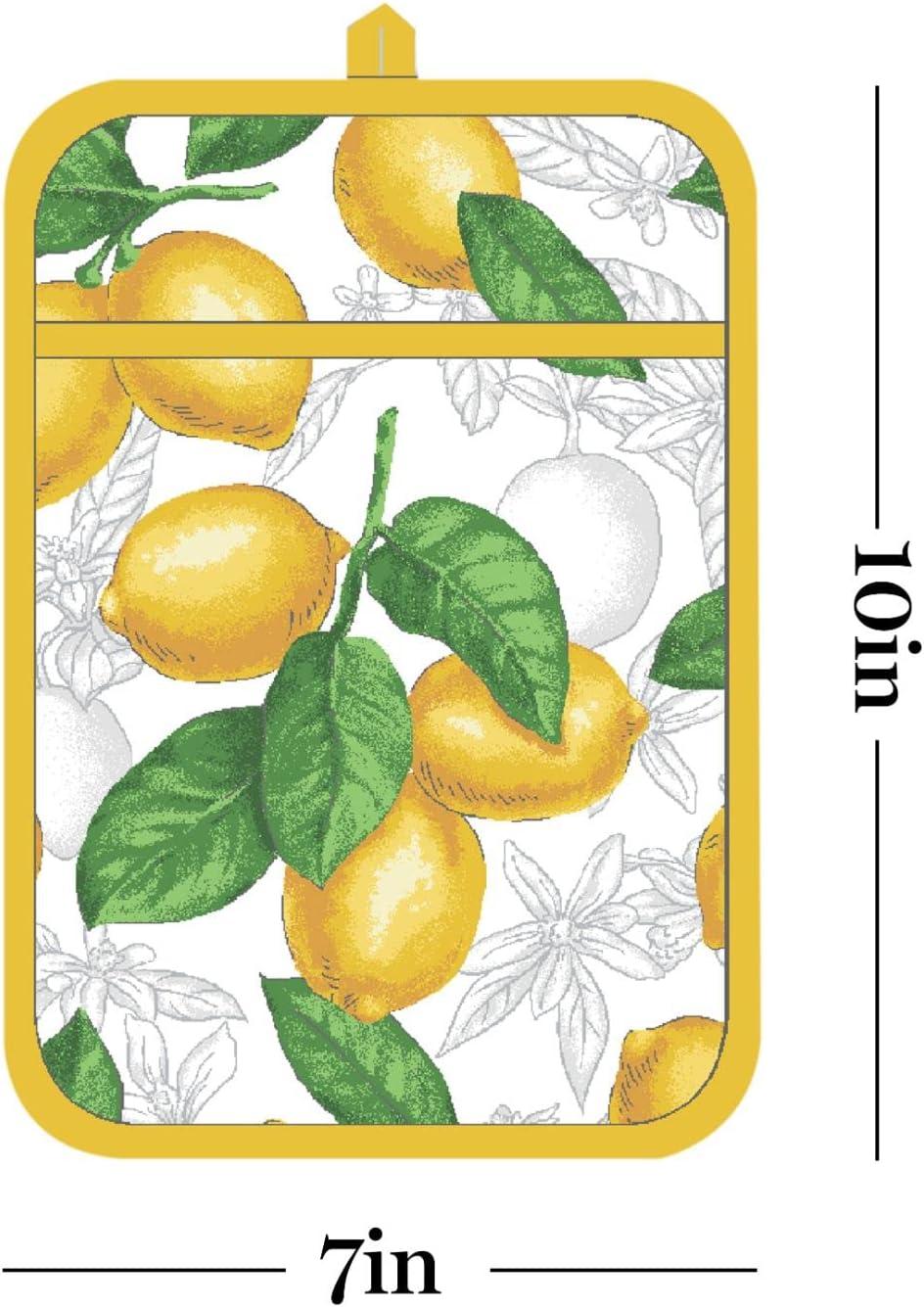 imageMartha Stewart Lots of Lemons Modern Kitchen Towel Oven Mitt ampamp Potholder Set 4Pack WhiteYellow