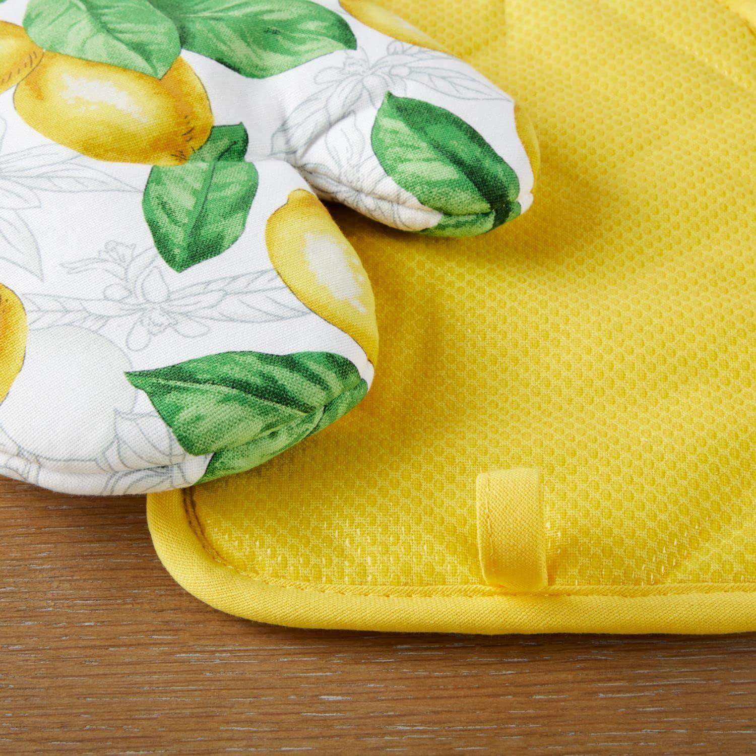 imageMartha Stewart Lots of Lemons Modern Kitchen Towel Oven Mitt ampamp Potholder Set 4Pack WhiteYellow