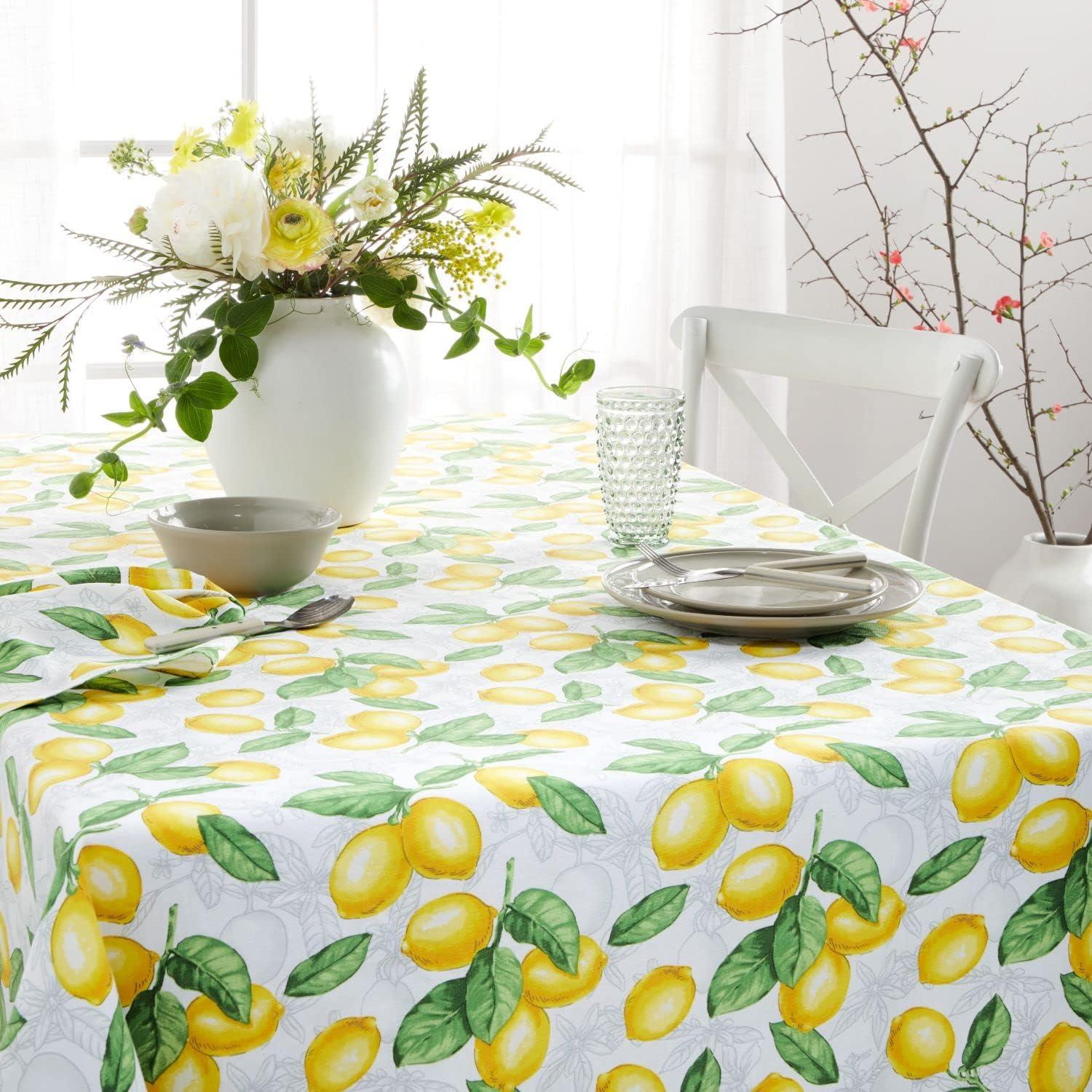 imageMartha Stewart Lots of Lemons Tablecloth Single Pack WhiteYellow 60quotx84quot120 x 60 Rectangular