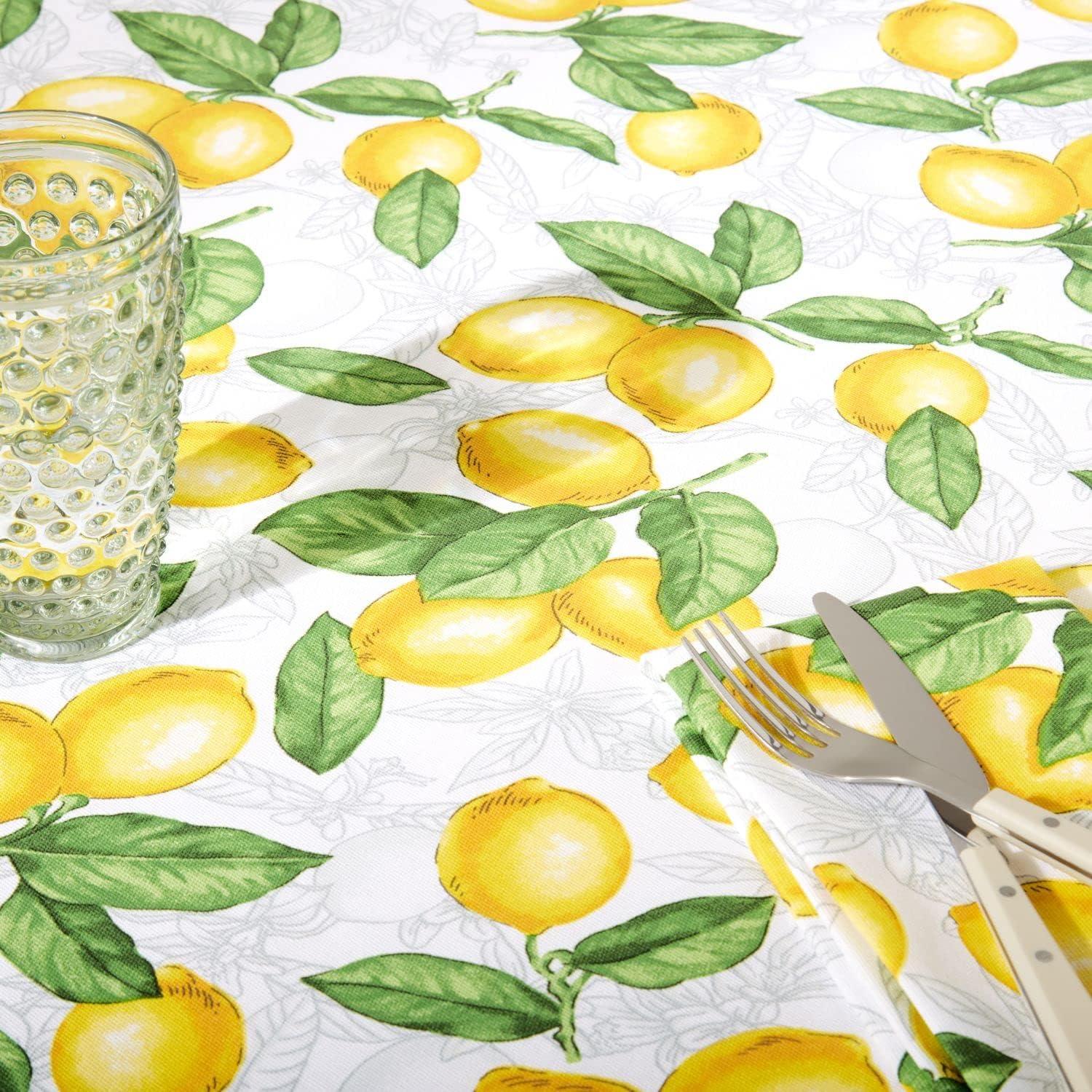 imageMartha Stewart Lots of Lemons Tablecloth Single Pack WhiteYellow 60quotx84quot84 x 60 Rectangular