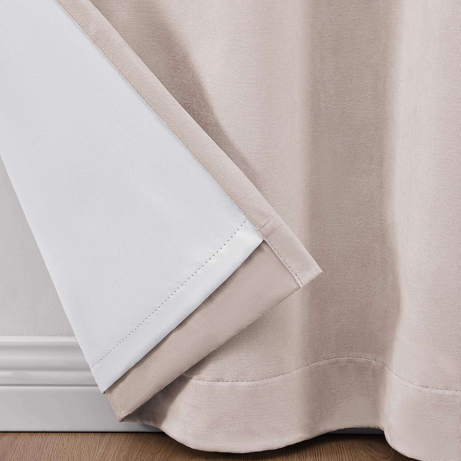 imageMartha Stewart Lucca Velvet Blackout Back Tab Window Curtain Panel Pair 95quot Linen BeigeLinen