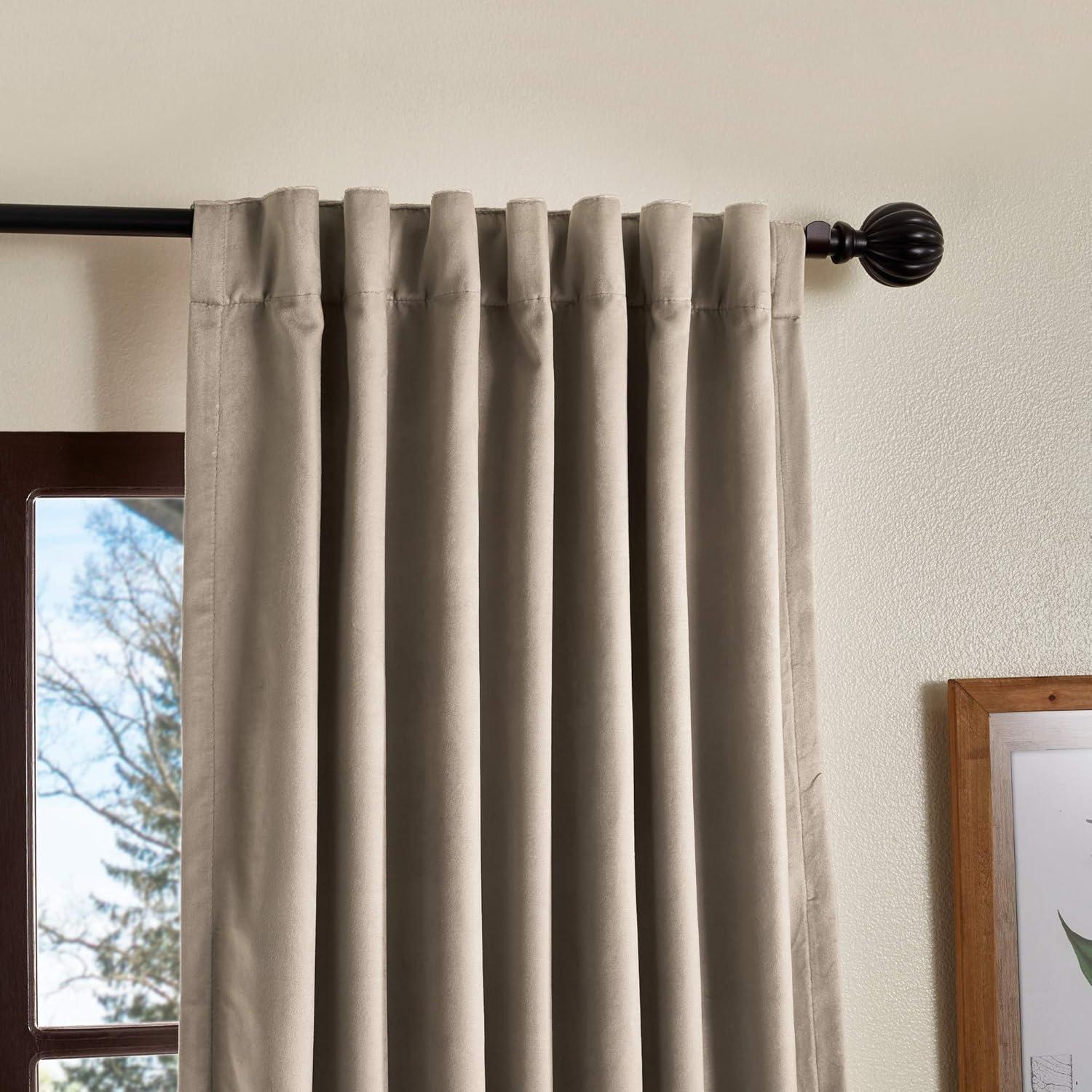 imageMartha Stewart Lucca Velvet Blackout Back Tab Window Curtain Panel Pair 95quot Linen BeigeLinen