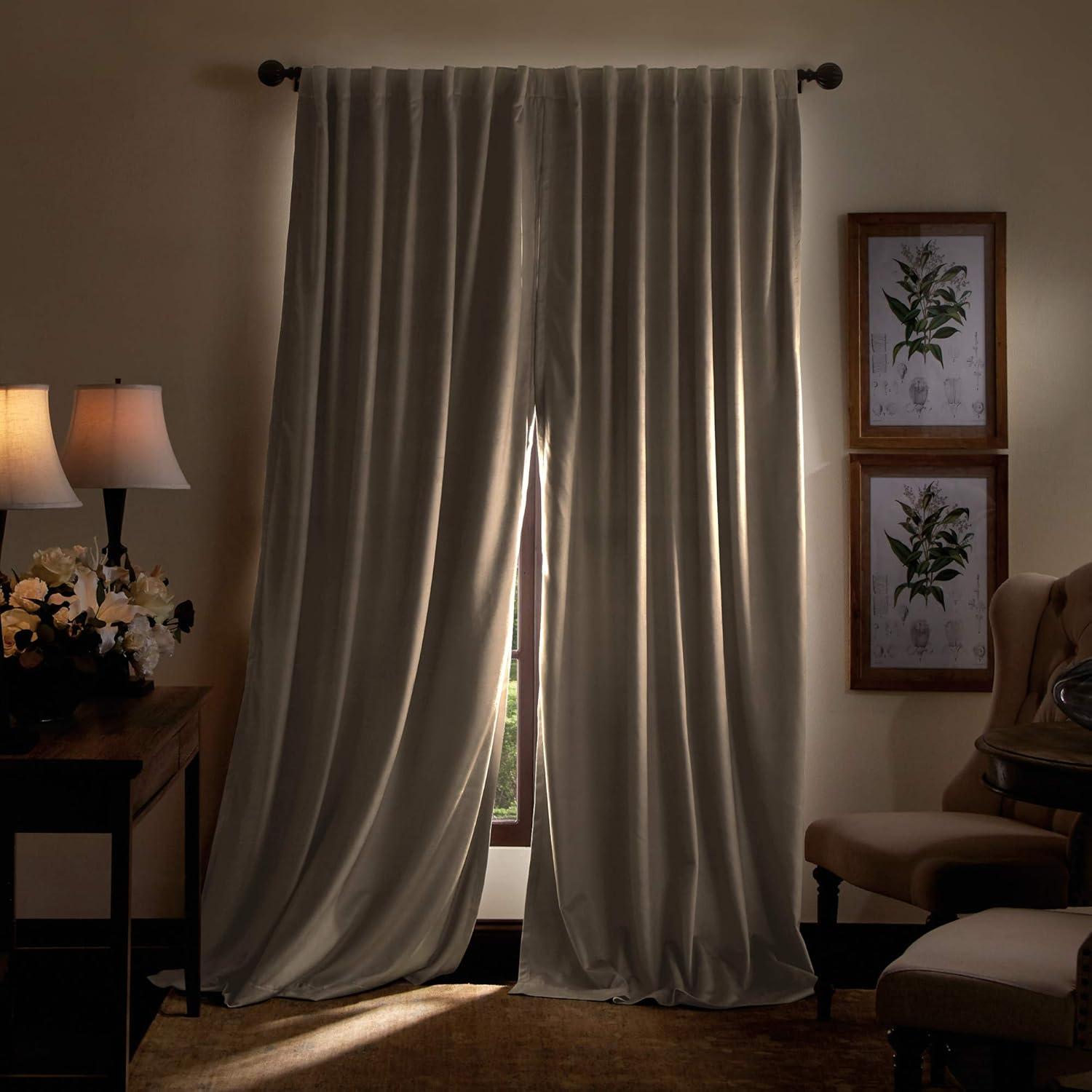 imageMartha Stewart Lucca Velvet Blackout Back Tab Window Curtain Panel Pair 95quot Linen BeigeLinen
