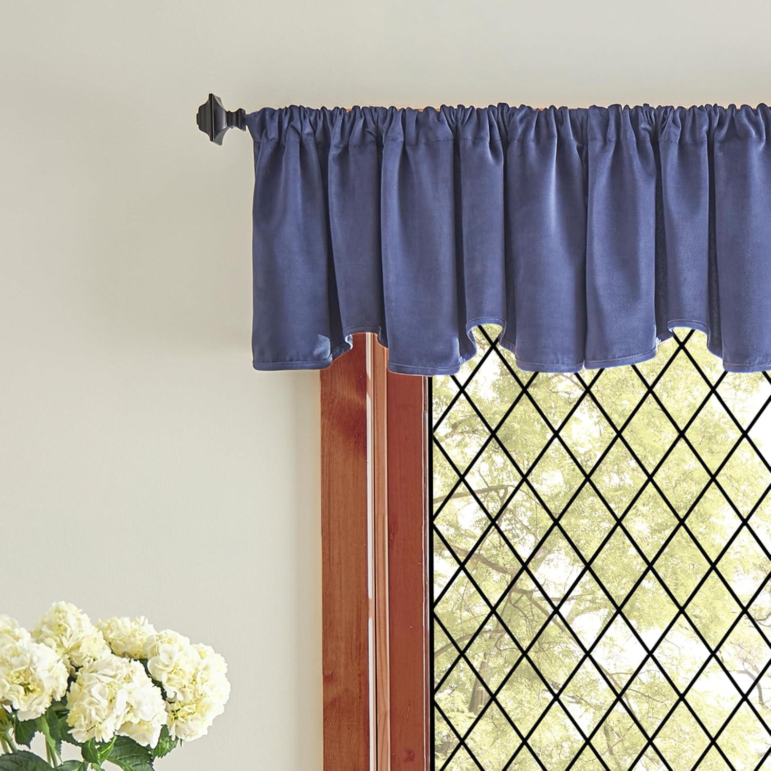imageMartha Stewart Lucca Velvet Lined Scallop Window Curtain 50quot W x 18quot L Valance Loden GreenNavy
