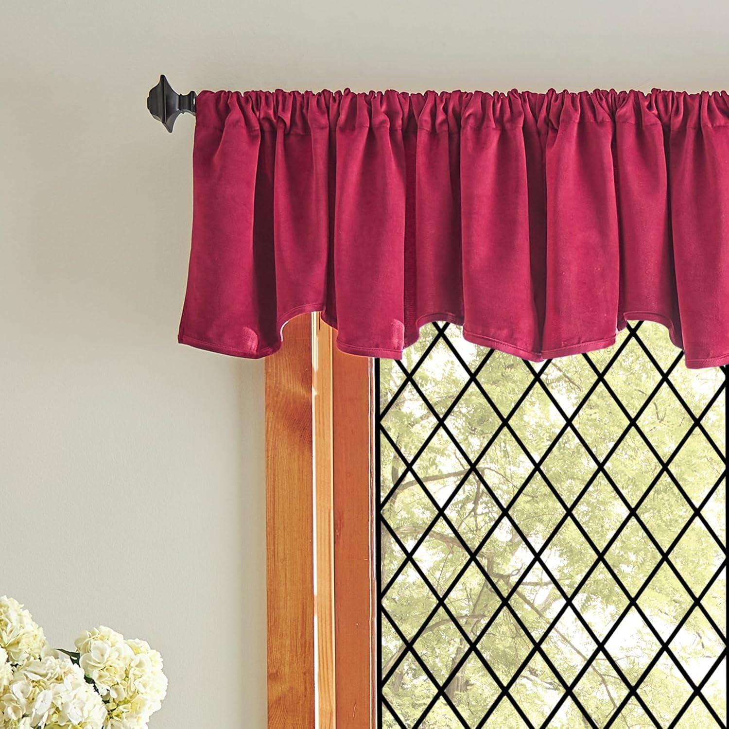imageMartha Stewart Lucca Velvet Lined Scallop Window Curtain 50quot W x 18quot L Valance Loden GreenPomegranate