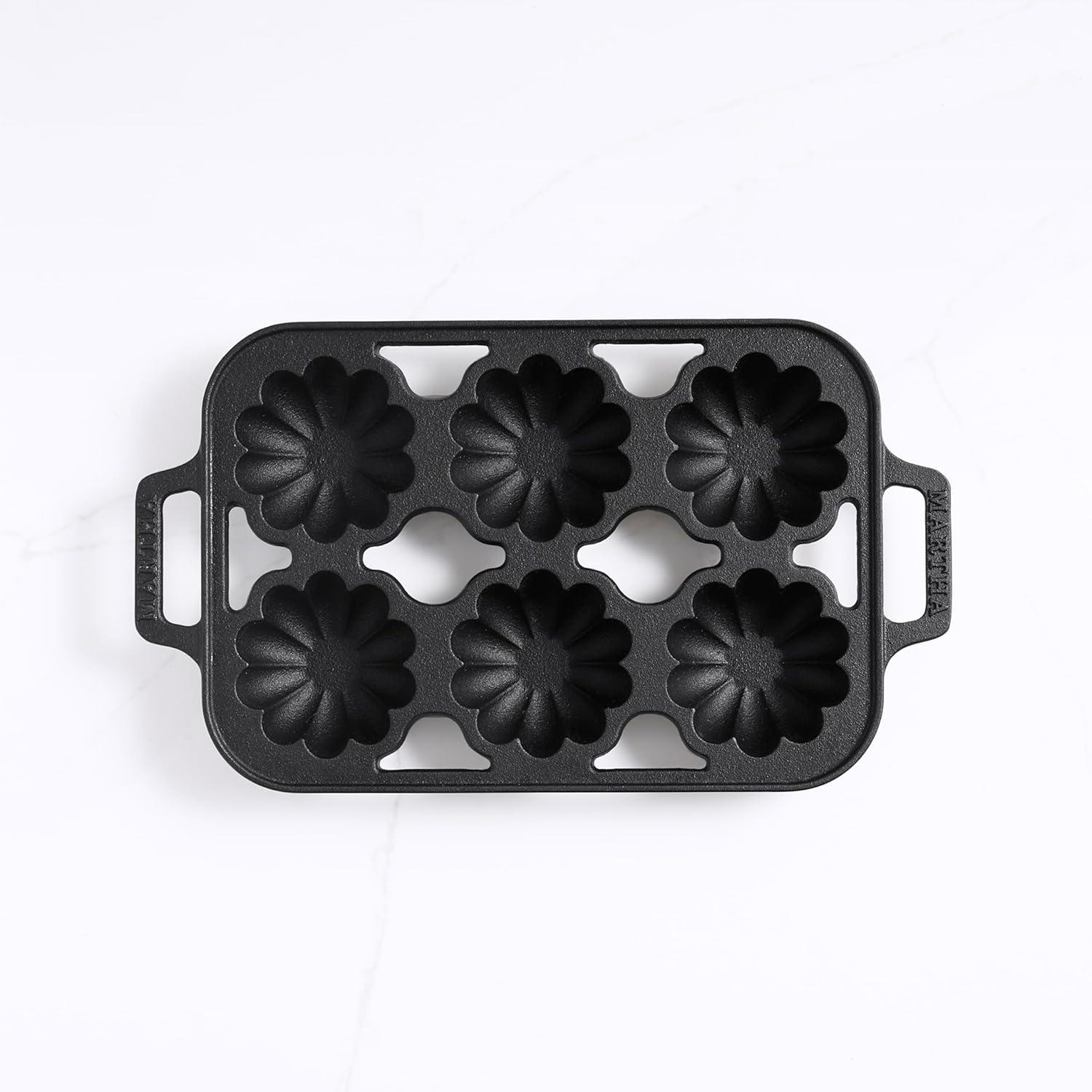 imageMartha Stewart Martha 6Cup Fluted Shaped PreSeasoned Cast Iron Mold PanBlack