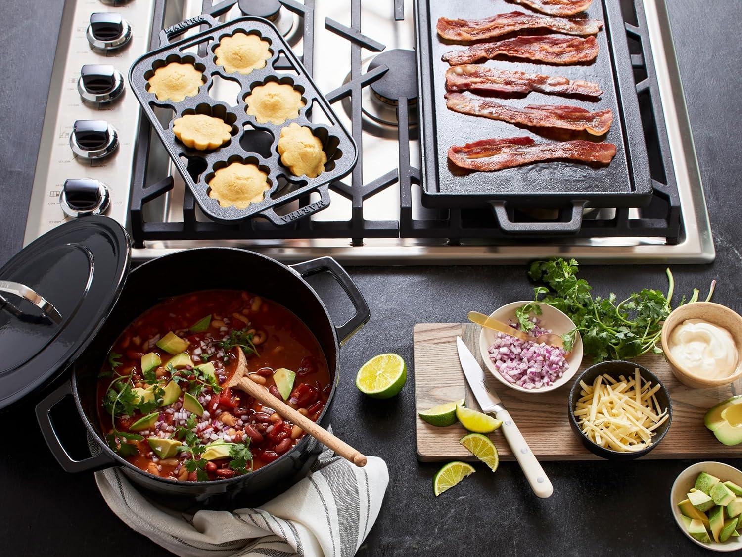 imageMartha Stewart Martha 6Cup Fluted Shaped PreSeasoned Cast Iron Mold PanBlack