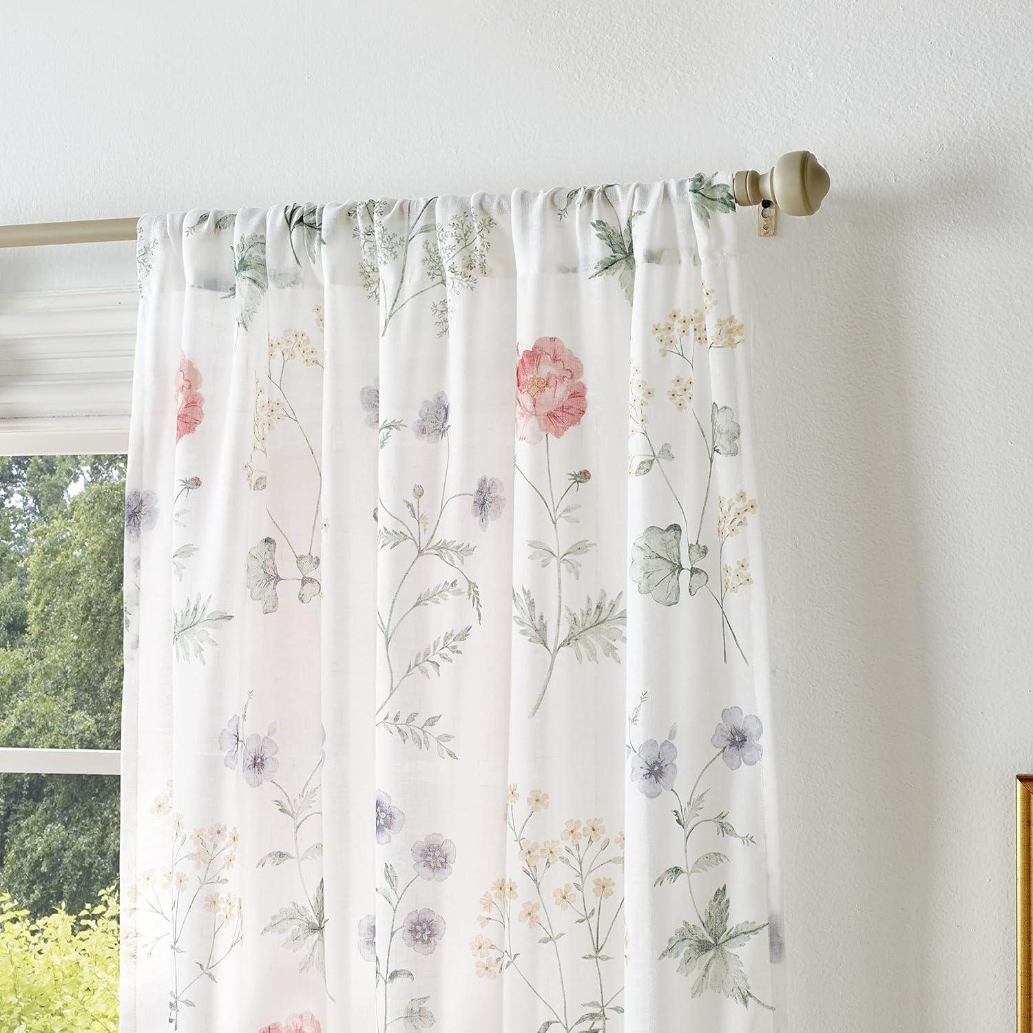 imageMartha Stewart Marthas Garden Floral SemiSheer Rod Pocket Window Curtain Single Panel 84quot MultiMulti Color