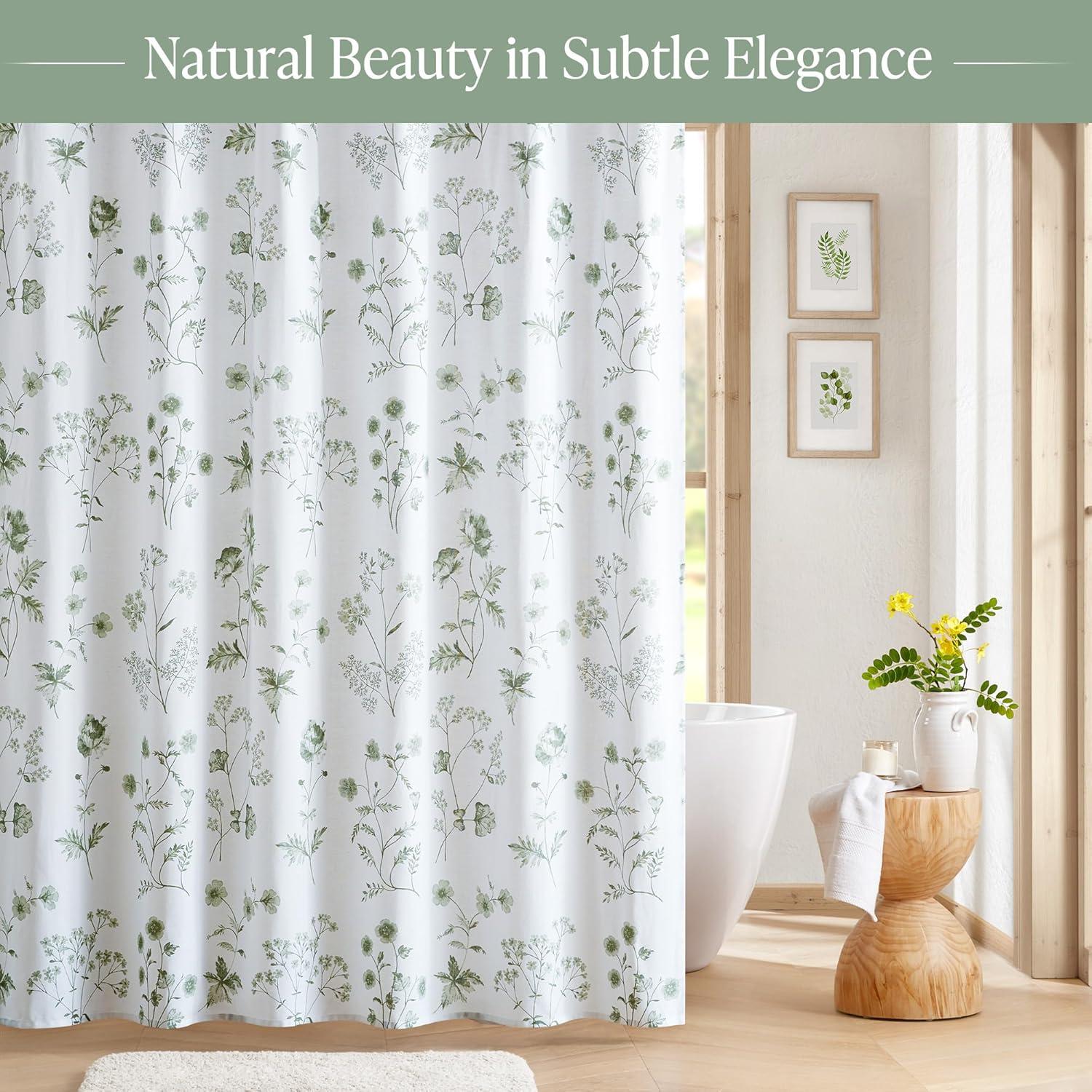 imageMartha Stewart Marthas Garden Shower Curtain Botanical Floral Print Cotton Shower Curtain for Bathroom Spa Quality Modern Shower Curtains Standard Size 72x72 Sage GreenGarden Green