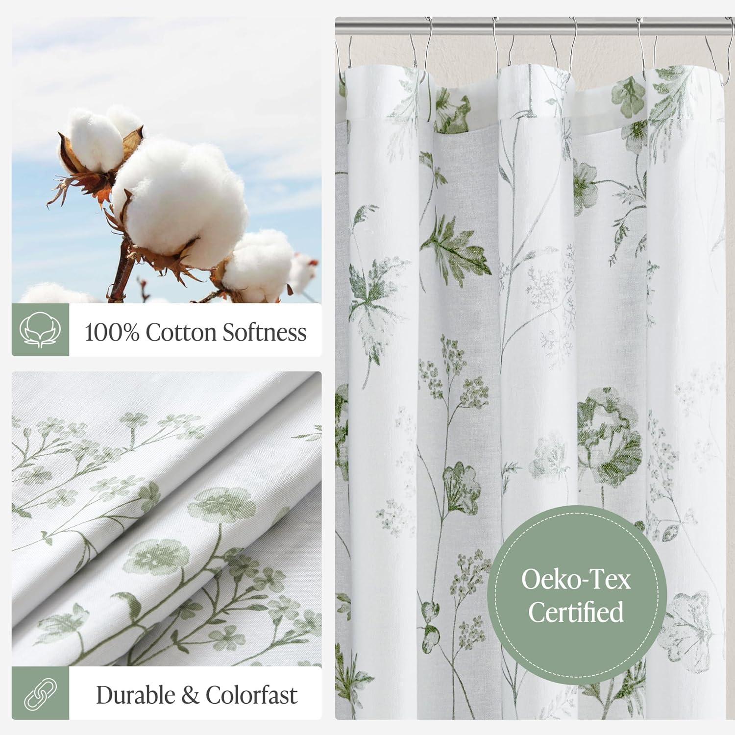 imageMartha Stewart Marthas Garden Shower Curtain Botanical Floral Print Cotton Shower Curtain for Bathroom Spa Quality Modern Shower Curtains Standard Size 72x72 Sage GreenGarden Green