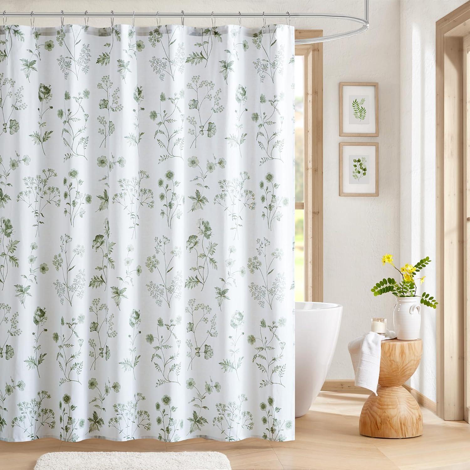 imageMartha Stewart Marthas Garden Shower Curtain Botanical Floral Print Cotton Shower Curtain for Bathroom Spa Quality Modern Shower Curtains Standard Size 72x72 Sage GreenGarden Green