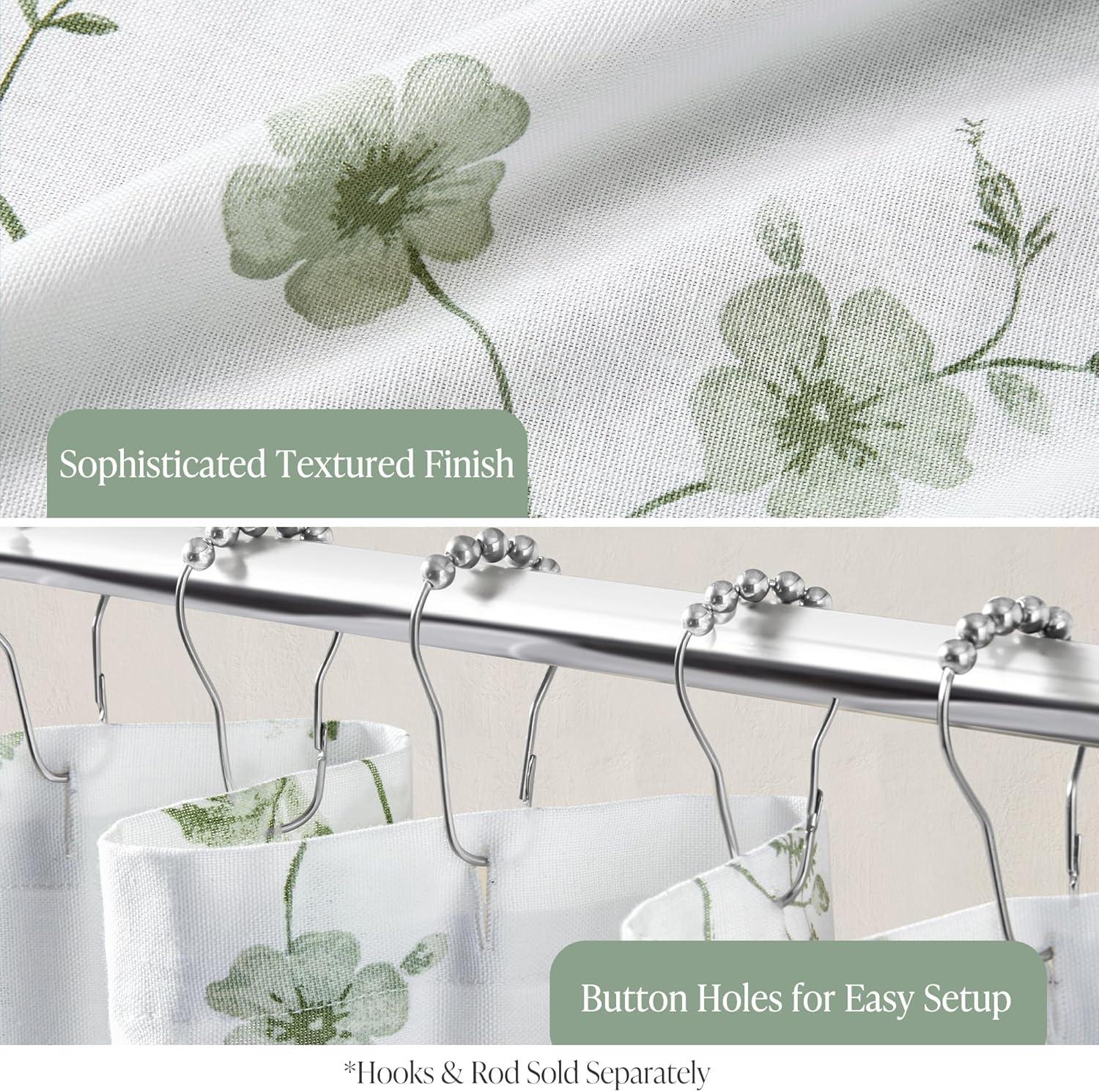 imageMartha Stewart Marthas Garden Shower Curtain Botanical Floral Print Cotton Shower Curtain for Bathroom Spa Quality Modern Shower Curtains Standard Size 72x72 Sage GreenGarden Green